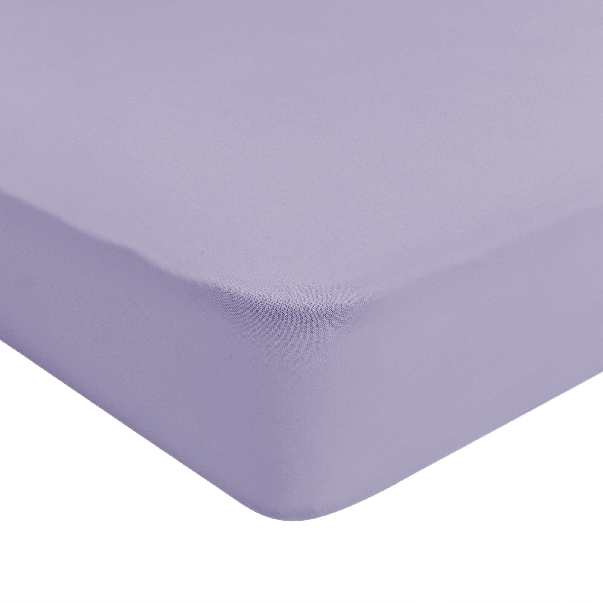 a close-up of a lavender-colored fitted sheet from a different angle