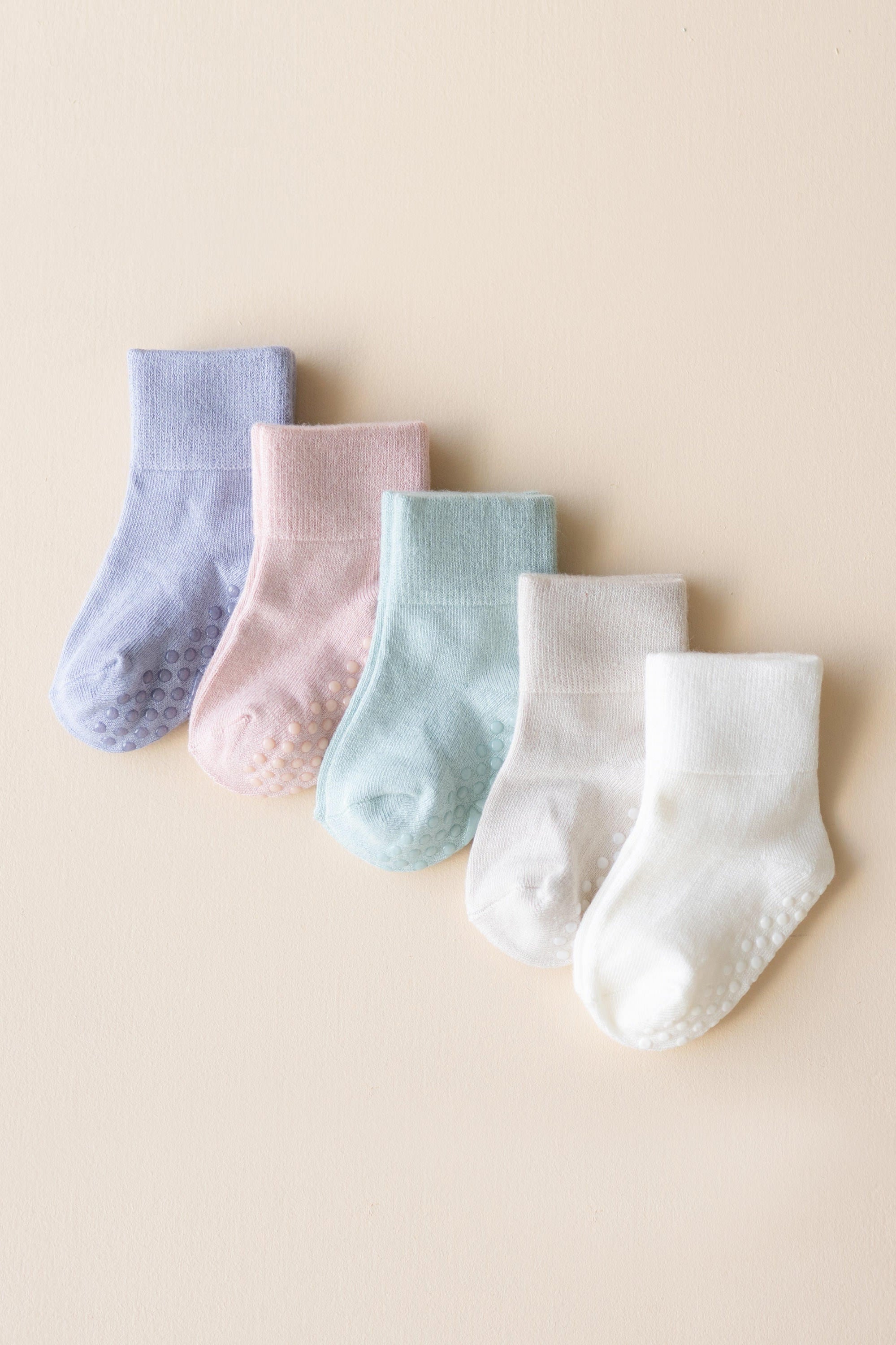 Five Pairs of Kyte Baby Quarter Length Socks with Grips in Pastel