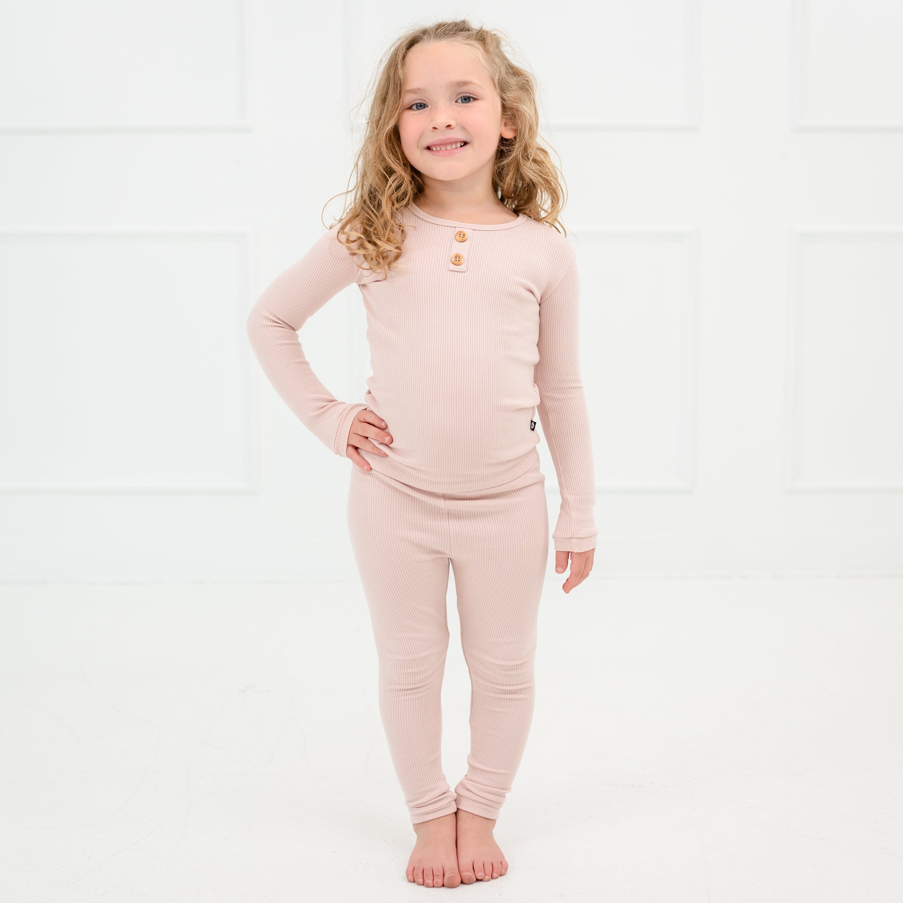 Kyte Baby Ribbed Henley Set Ribbed Henley Set in Blush