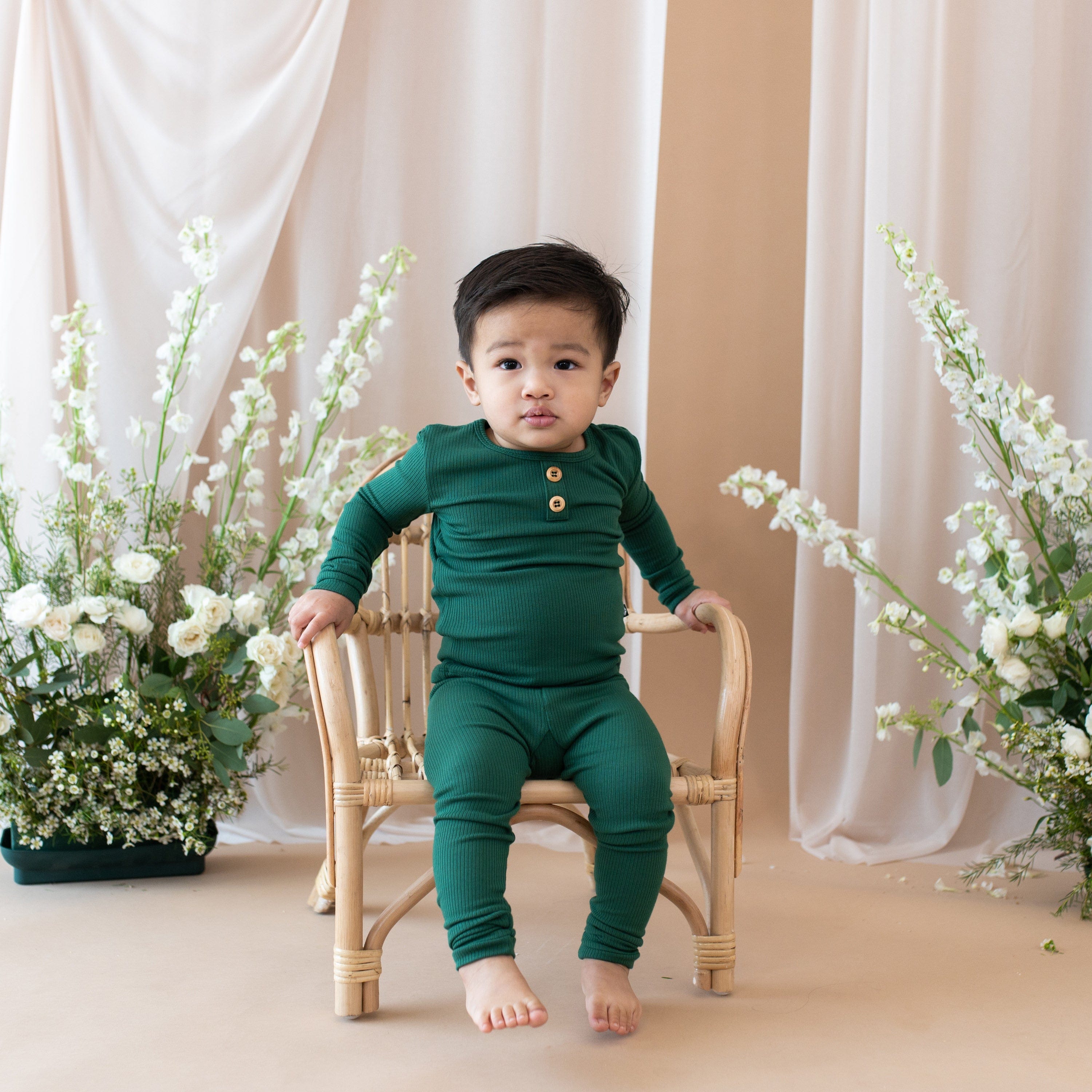 Kyte Baby Ribbed Henley Set Ribbed Henley Set in Forest