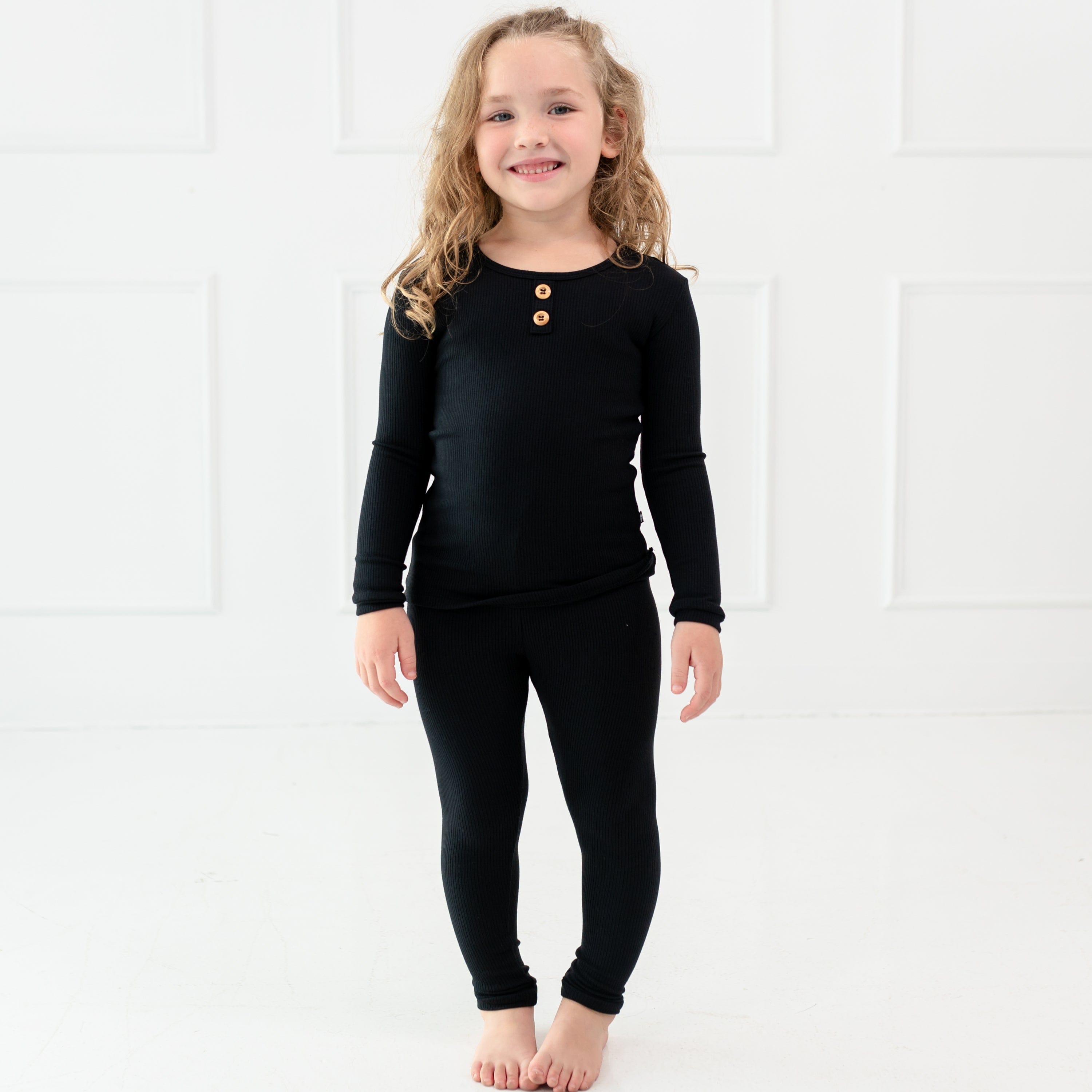 Toddler wearing Kyte Baby Ribbed Henley Set in Midnight