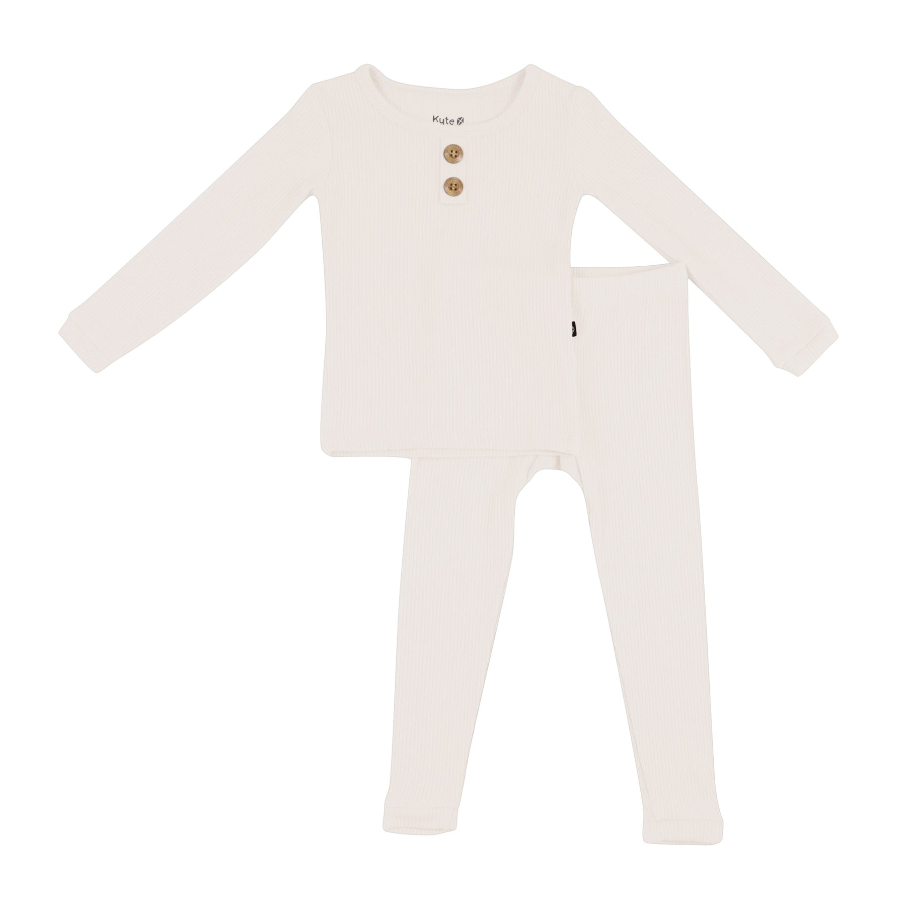 Kyte Baby Ribbed Henley Set Ribbed Henley Set in Oat