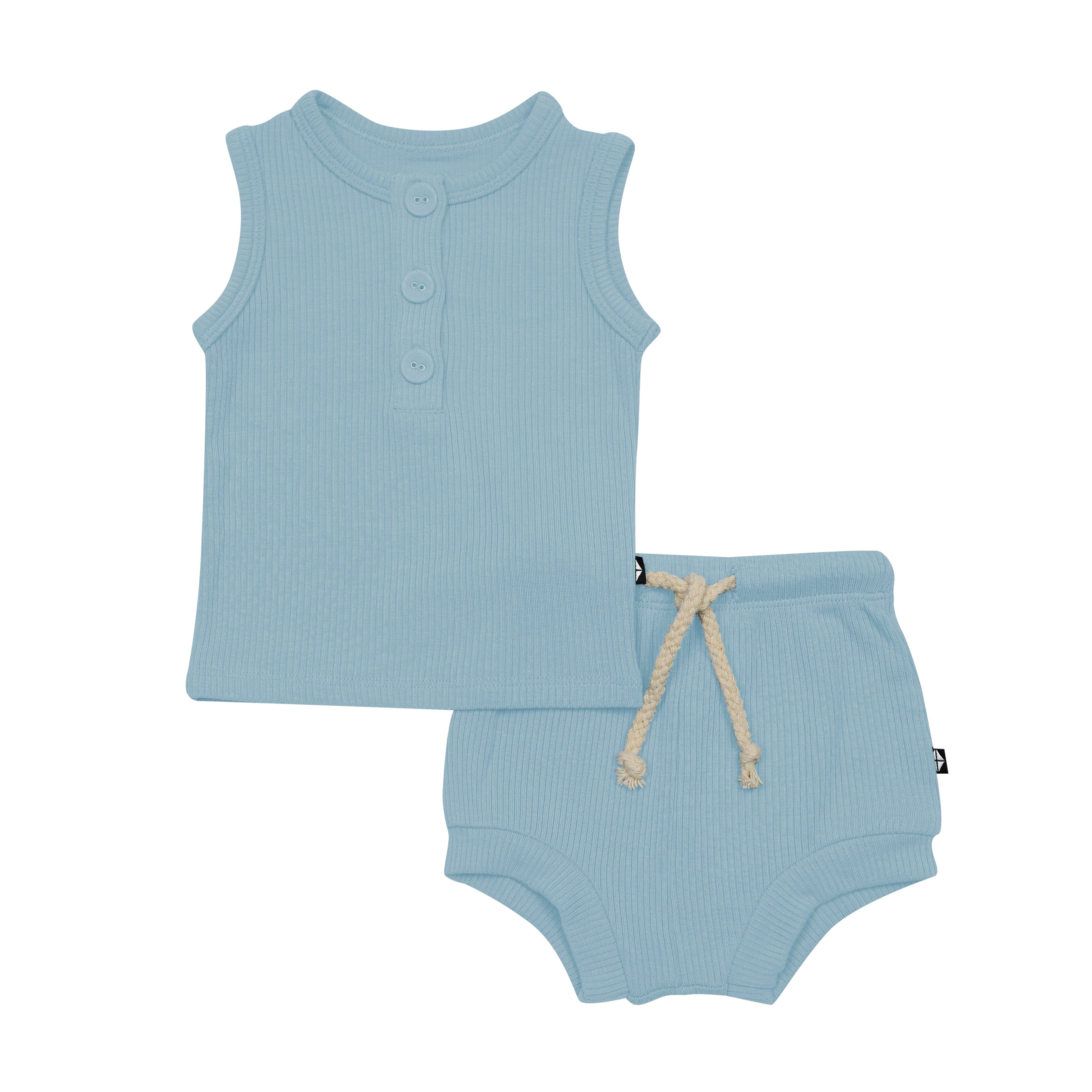 Kyte Baby Ribbed Henley Tank Set Ribbed Henley Tank Set in Dusty Blue