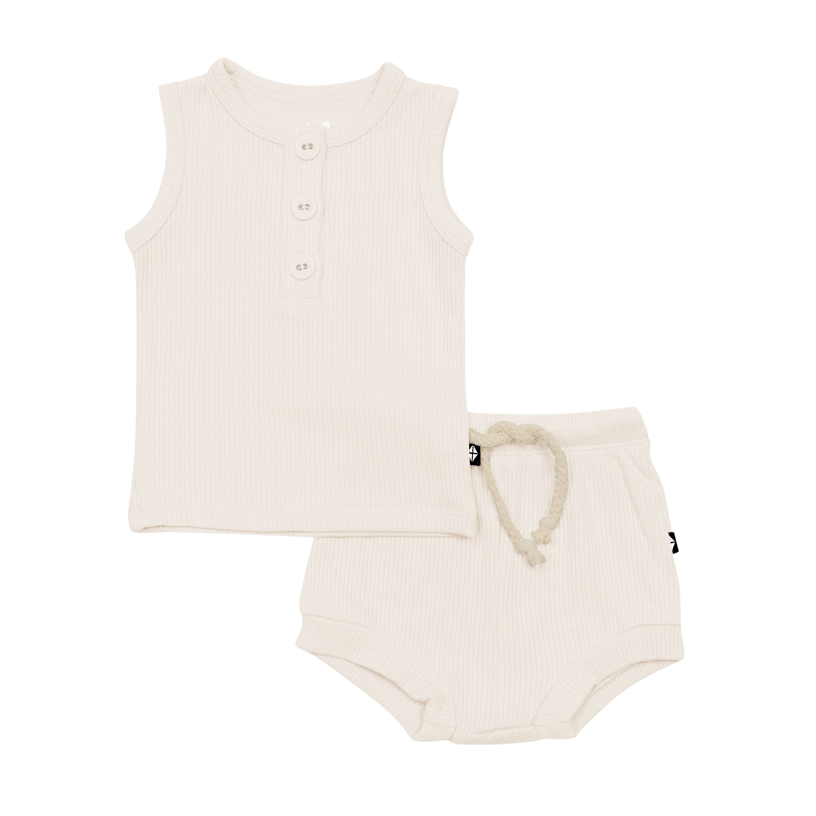 Kyte Baby Ribbed Henley Tank Set Ribbed Henley Tank Set in Oat