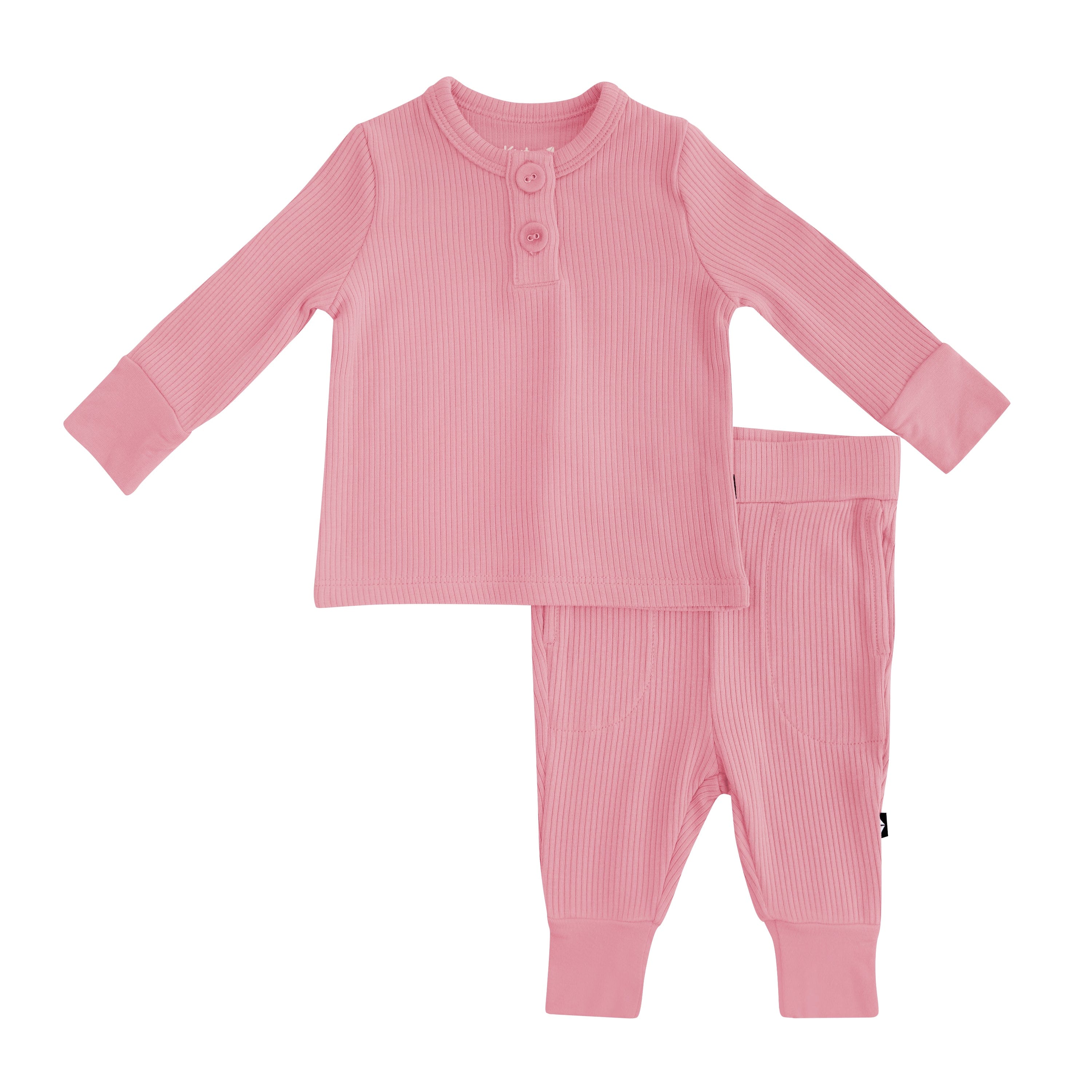 Kyte Baby Ribbed Infant Henley Set in Apple Blossom