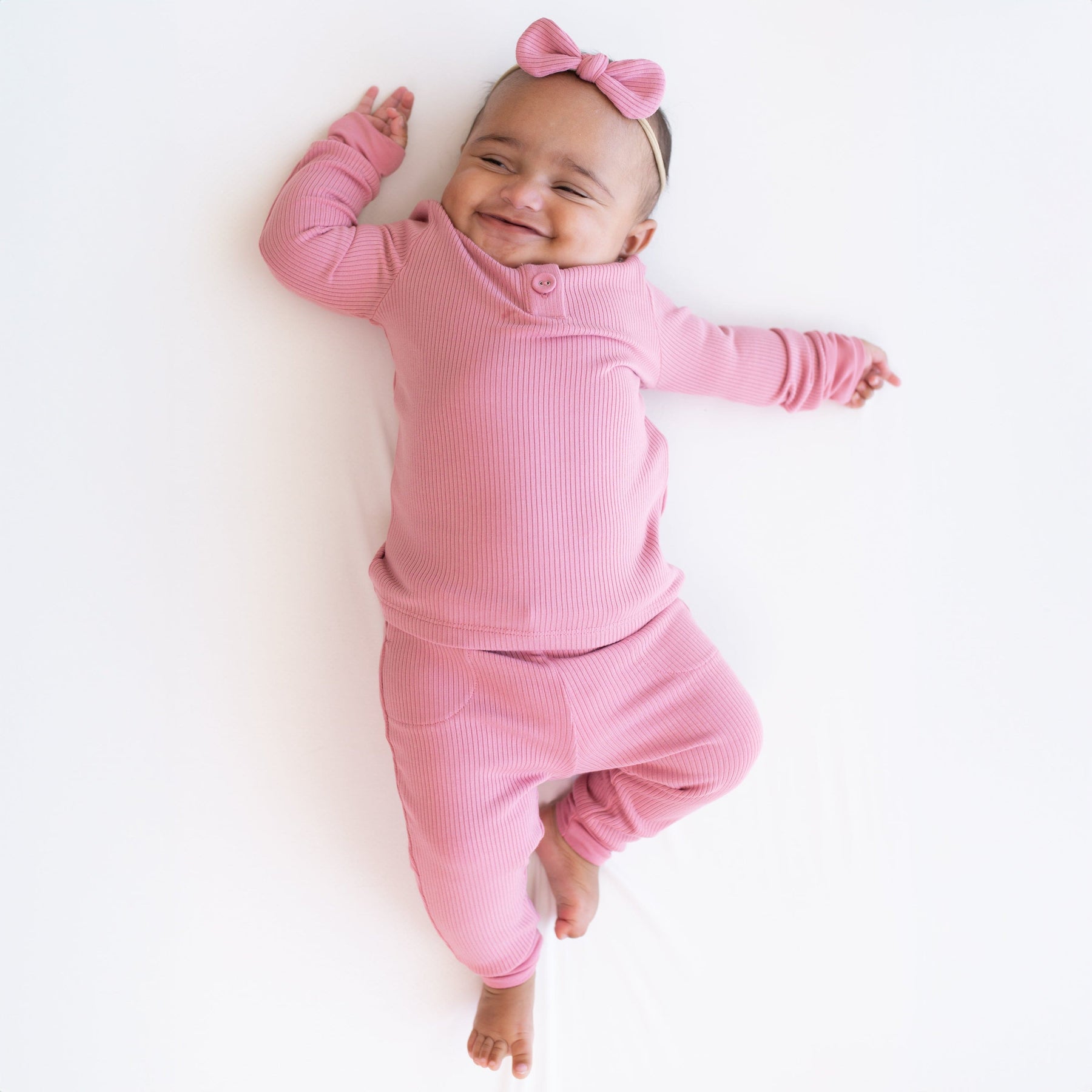 Kyte Baby Ribbed Infant Henley Set Ribbed Infant Henley Set in Apple Blossom