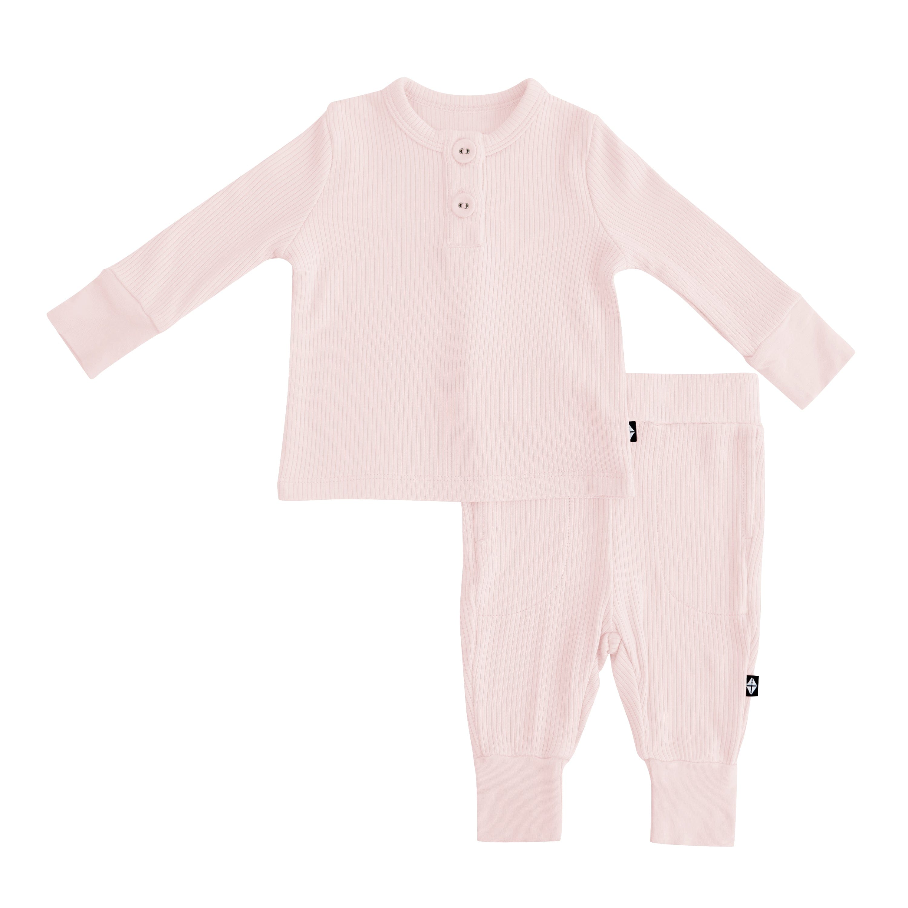 Kyte Baby Ribbed Infant Henley Set Ribbed Infant Henley Set in Blush