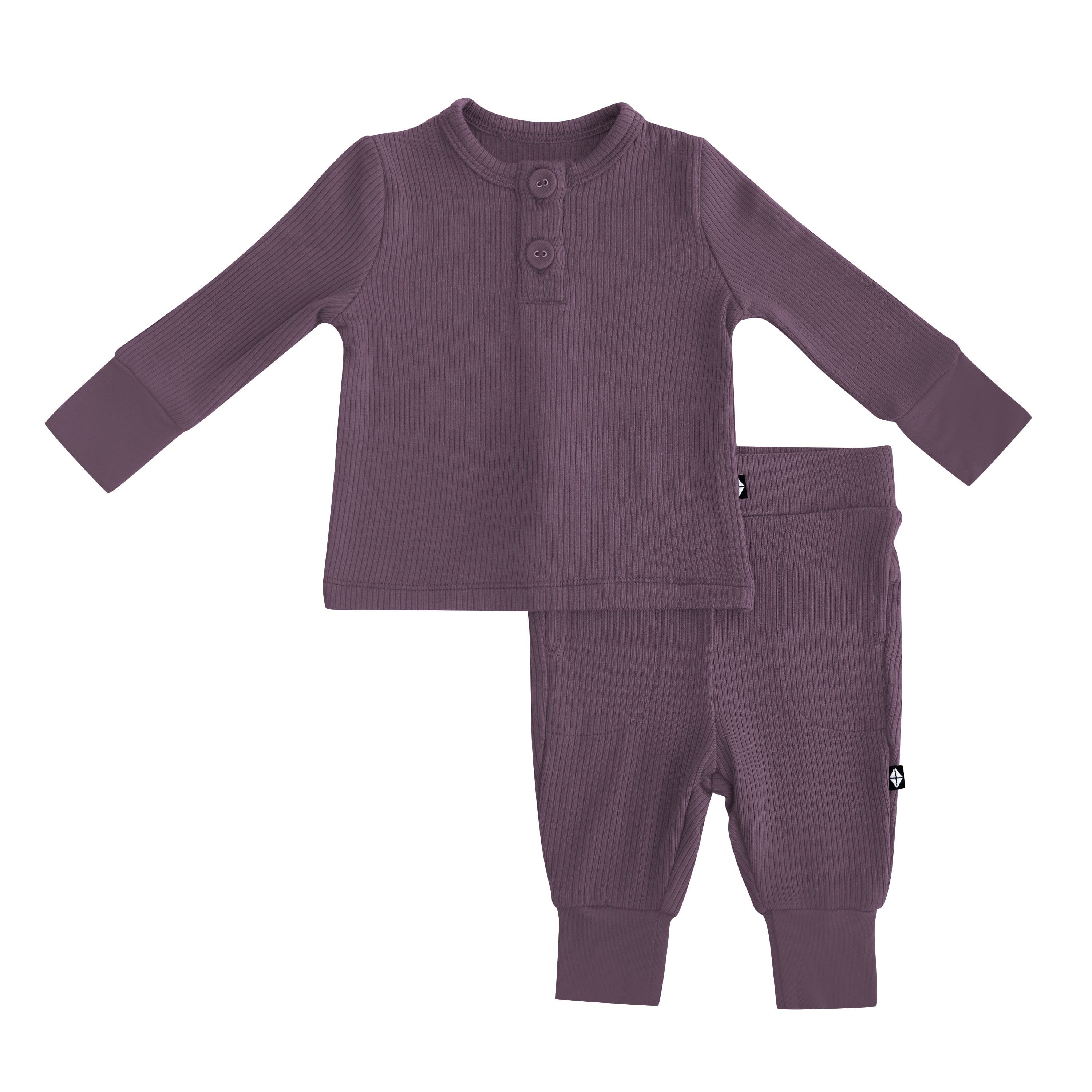 Kyte Baby Ribbed Infant Henley Set in Currant