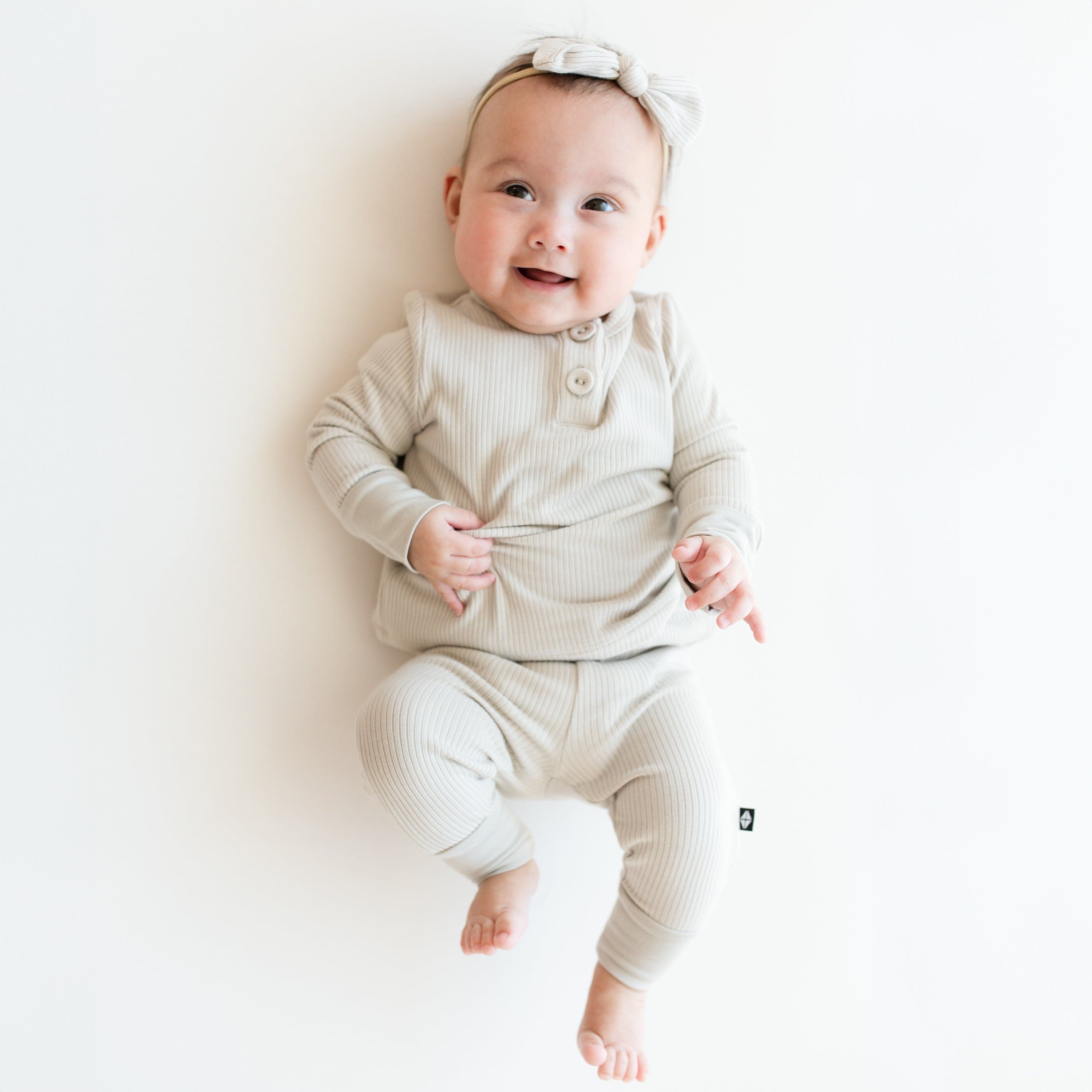 Kyte Baby Ribbed Infant Henley Set Ribbed Infant Henley Set in Oat