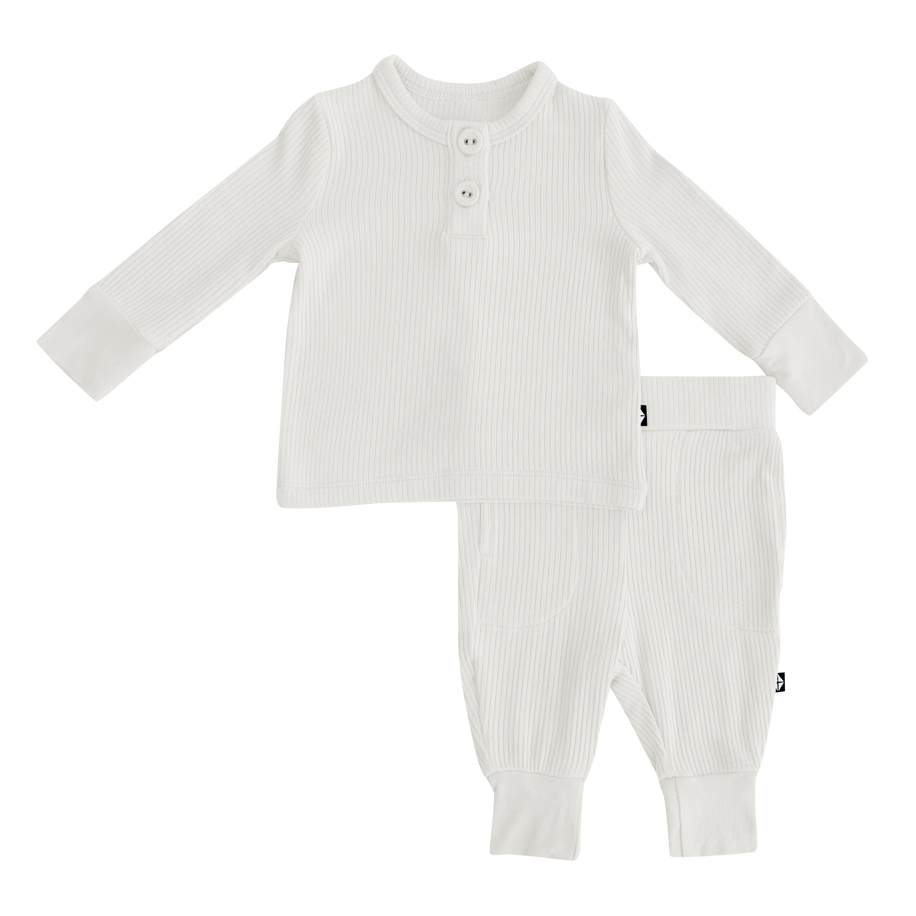 Kyte Baby Ribbed Infant Henley Set in Oat