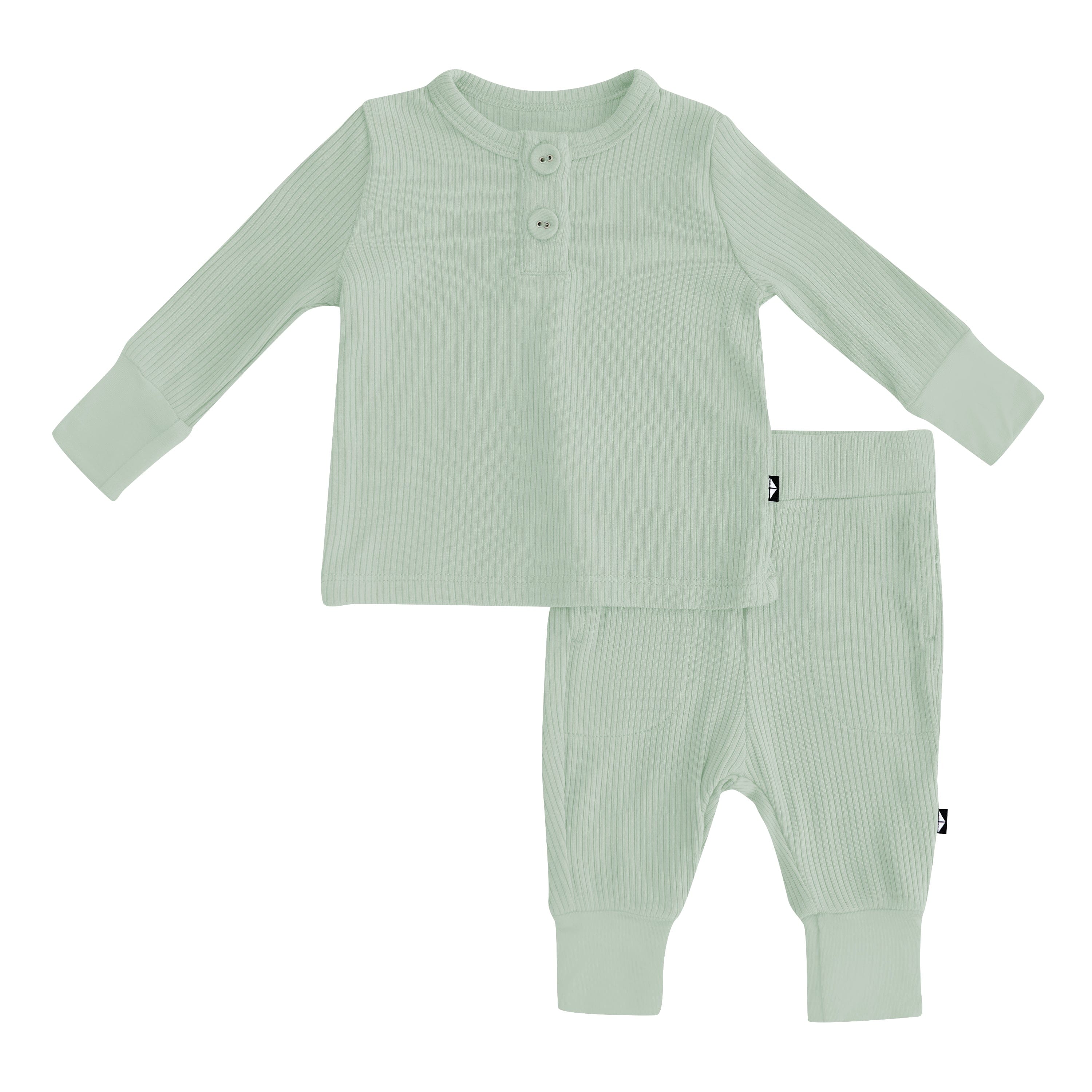 Kyte Baby Ribbed Infant Henley Set in Thyme