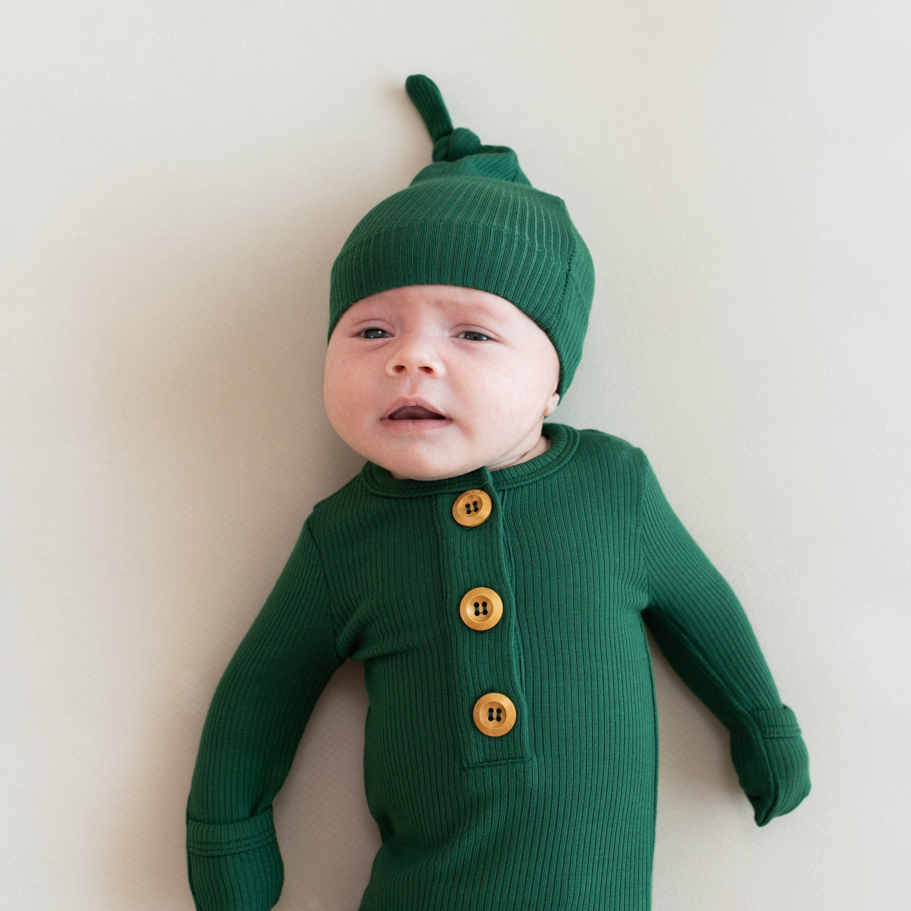 Kyte Baby Ribbed Knotted Gown with Hat Set Ribbed Knotted Gown with Hat Set in Forest