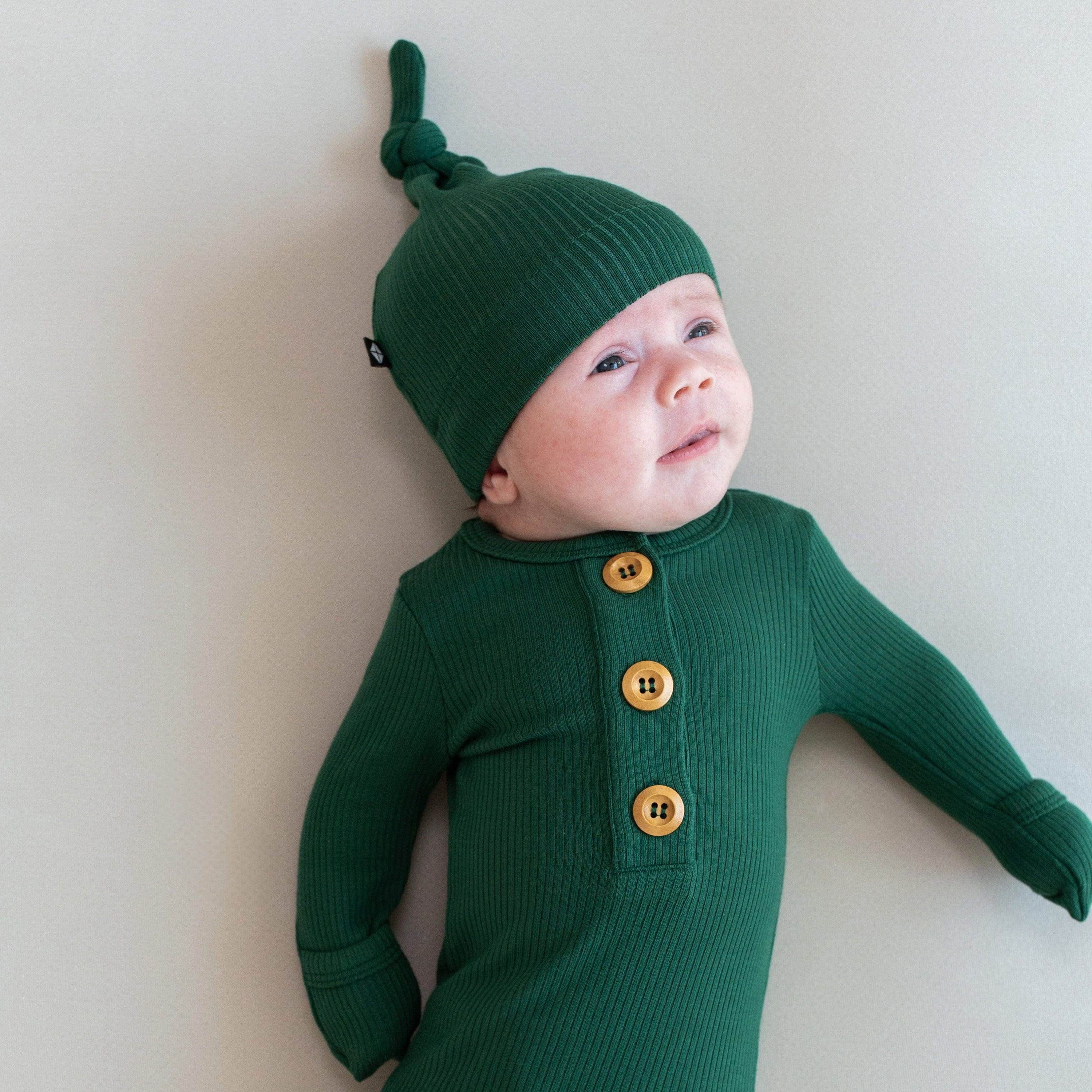 Kyte Baby Ribbed Knotted Gown with Hat Set Ribbed Knotted Gown with Hat Set in Forest