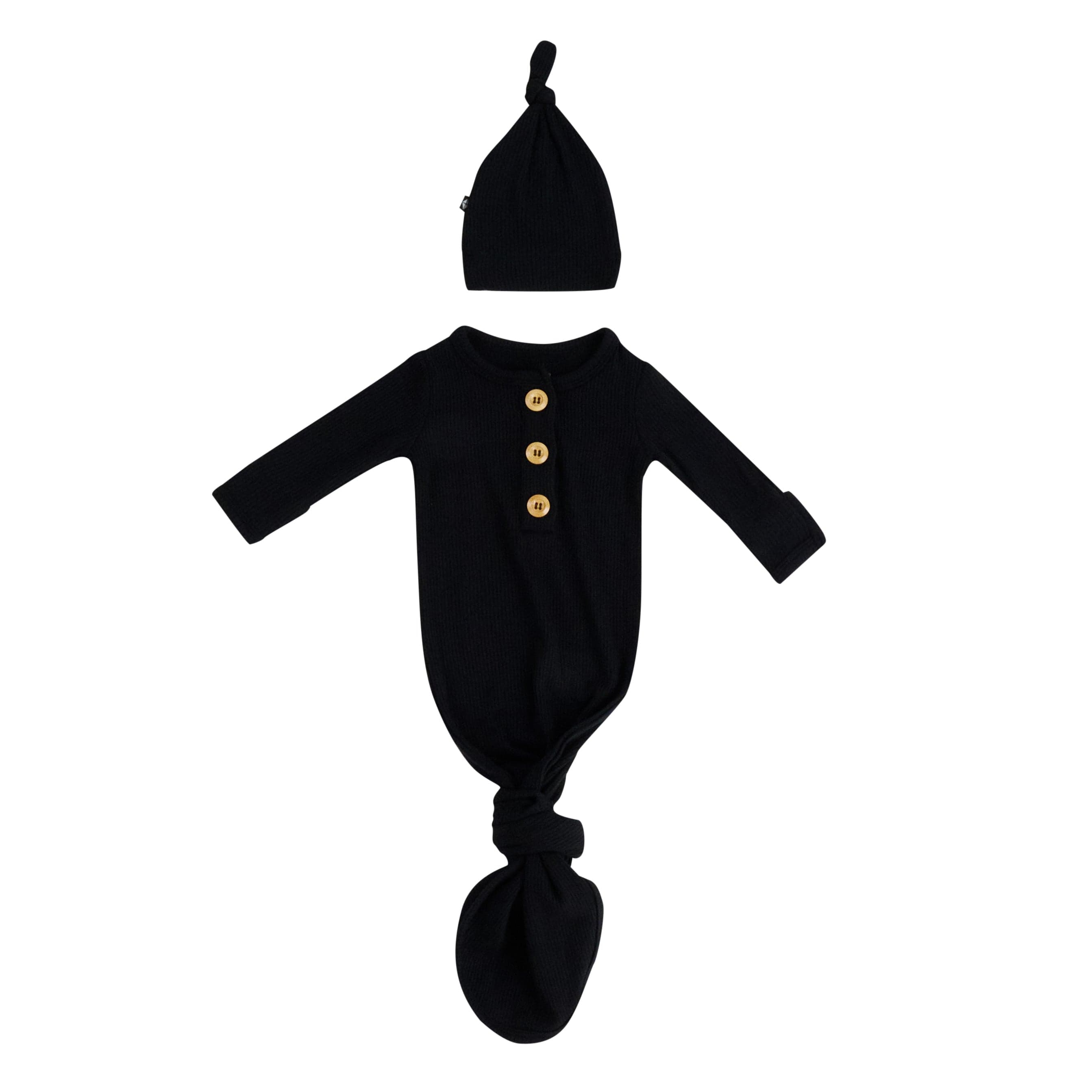 Kyte Baby Ribbed Knotted Gown with Hat Set in Midnight