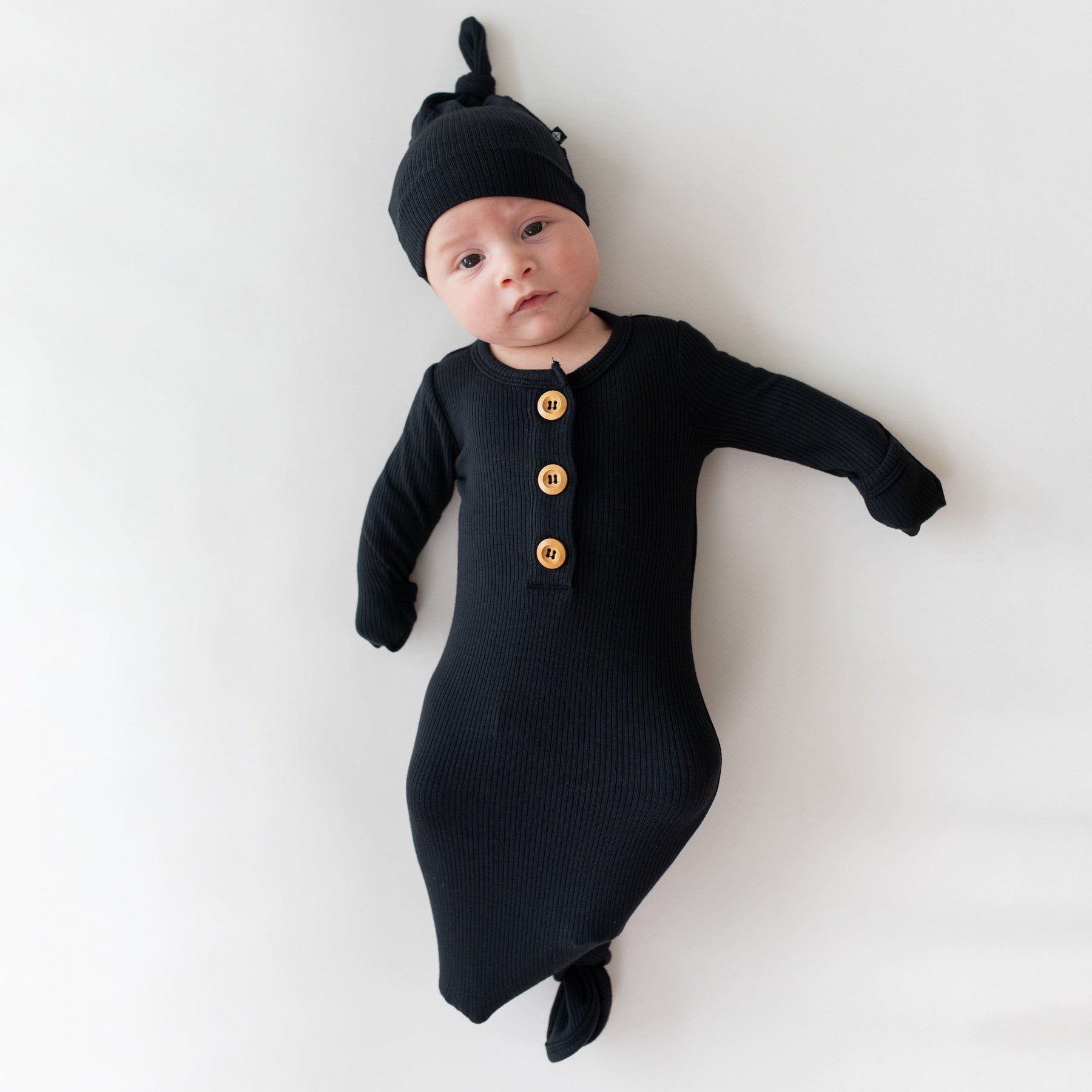 Kyte Baby Ribbed Knotted Gown with Hat Set Ribbed Knotted Gown with Hat Set in Midnight