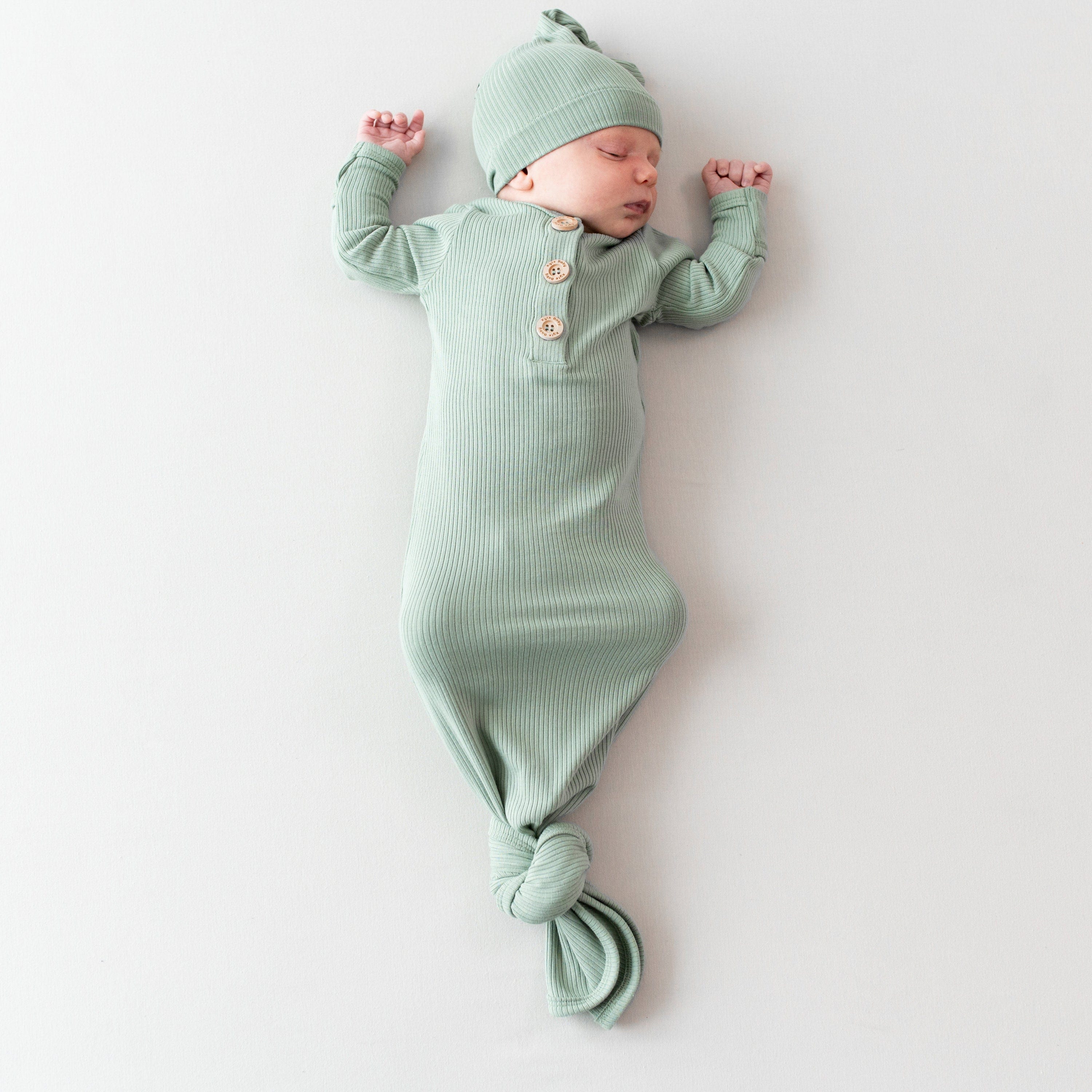 Kyte Baby Ribbed Knotted Gown with Hat Set Ribbed Knotted Gown with Hat Set in Thyme