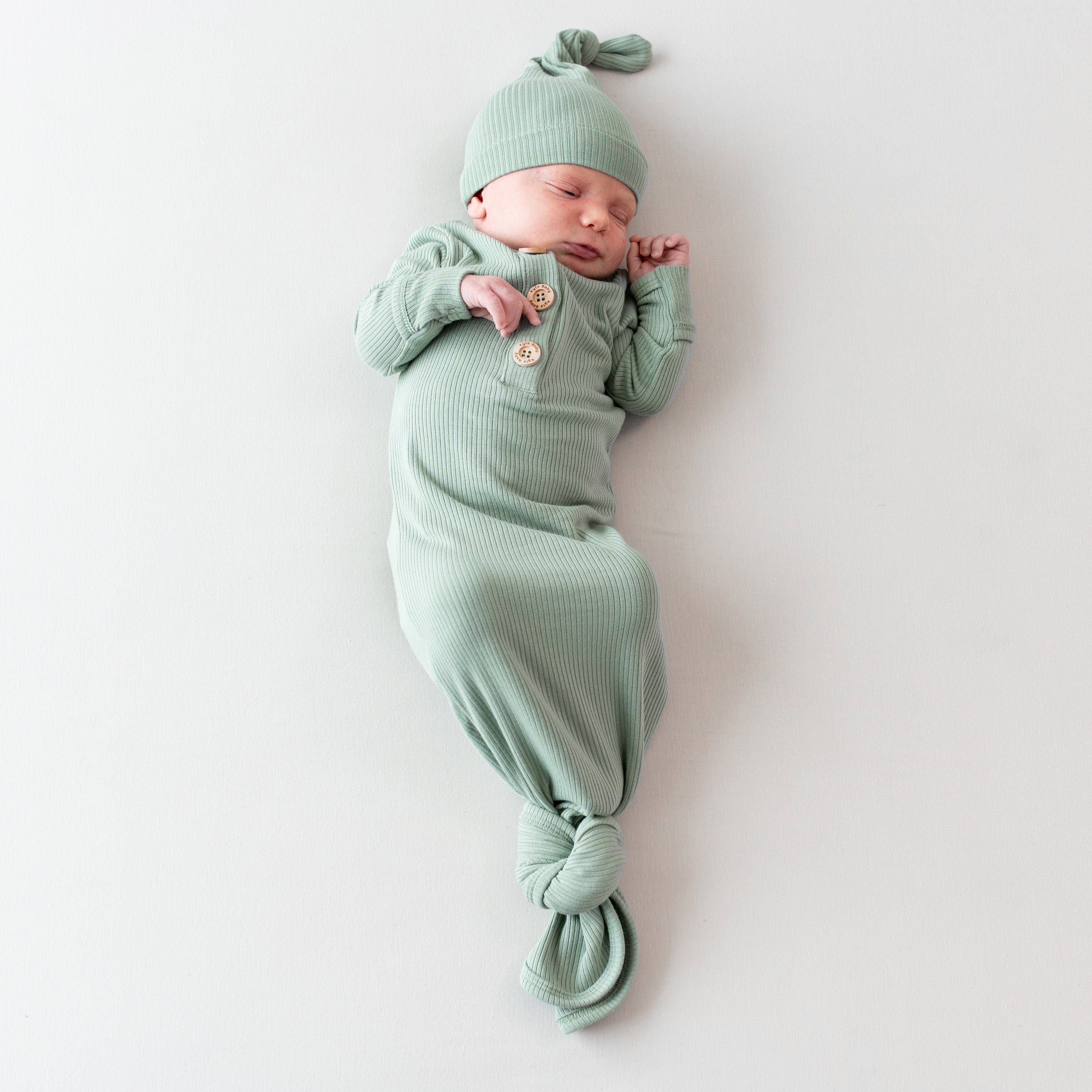 Kyte Baby Ribbed Knotted Gown with Hat Set Ribbed Knotted Gown with Hat Set in Thyme