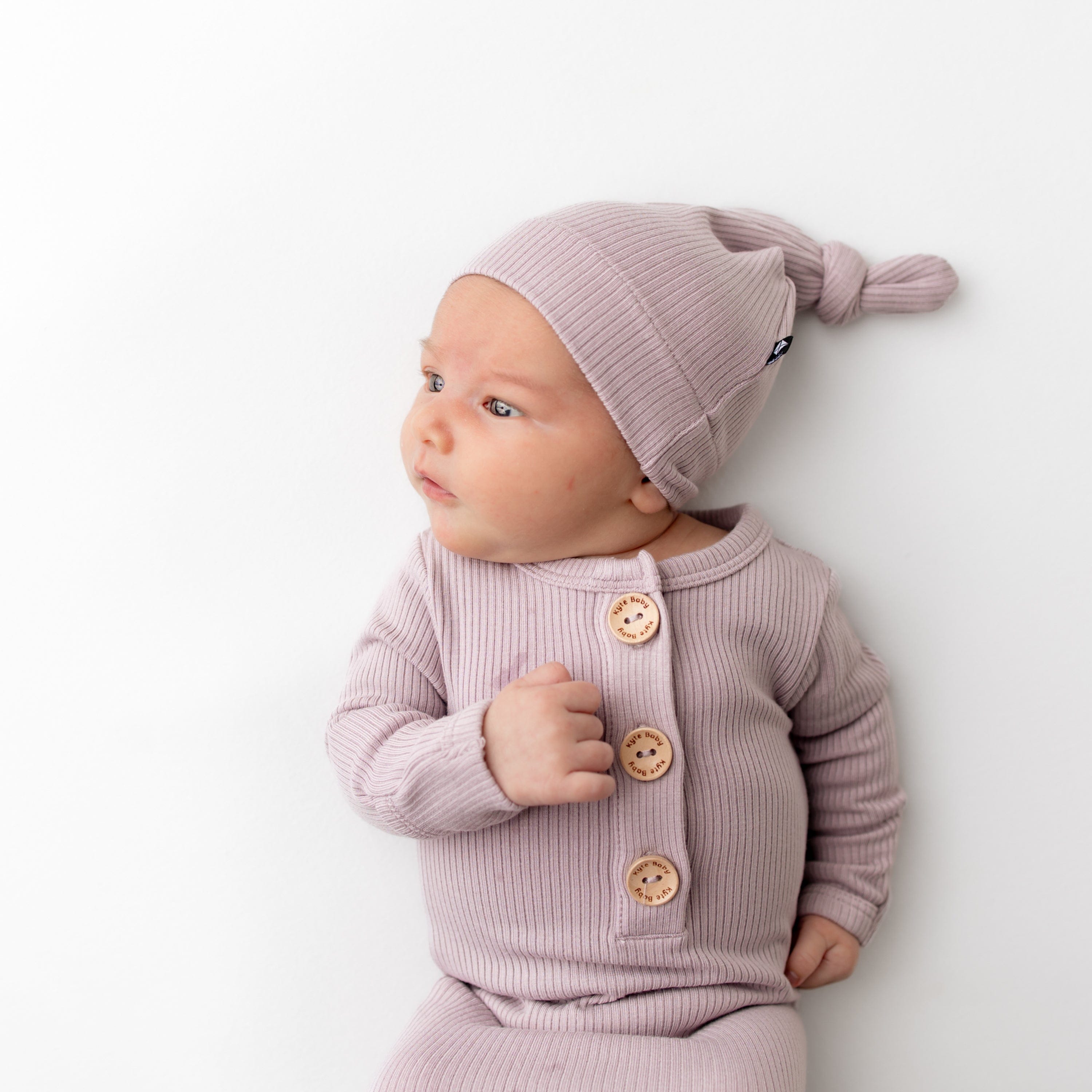 Kyte Baby Ribbed Knotted Gown with Hat Set Ribbed Knotted Gown with Hat Set in Wisteria