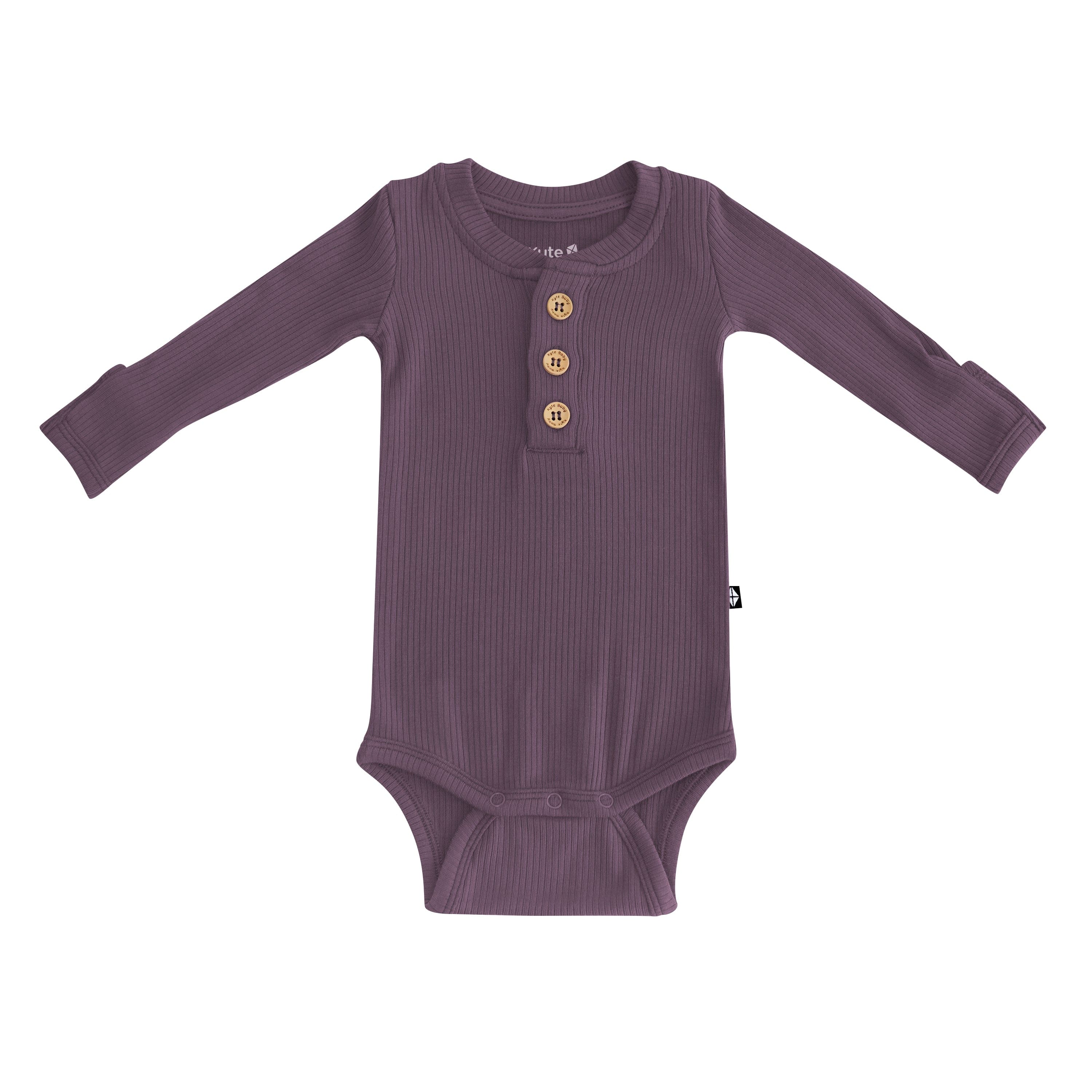 Kyte Baby Ribbed Long Sleeve Henley Bodysuit Ribbed Long Sleeve Henley Bodysuit in Currant