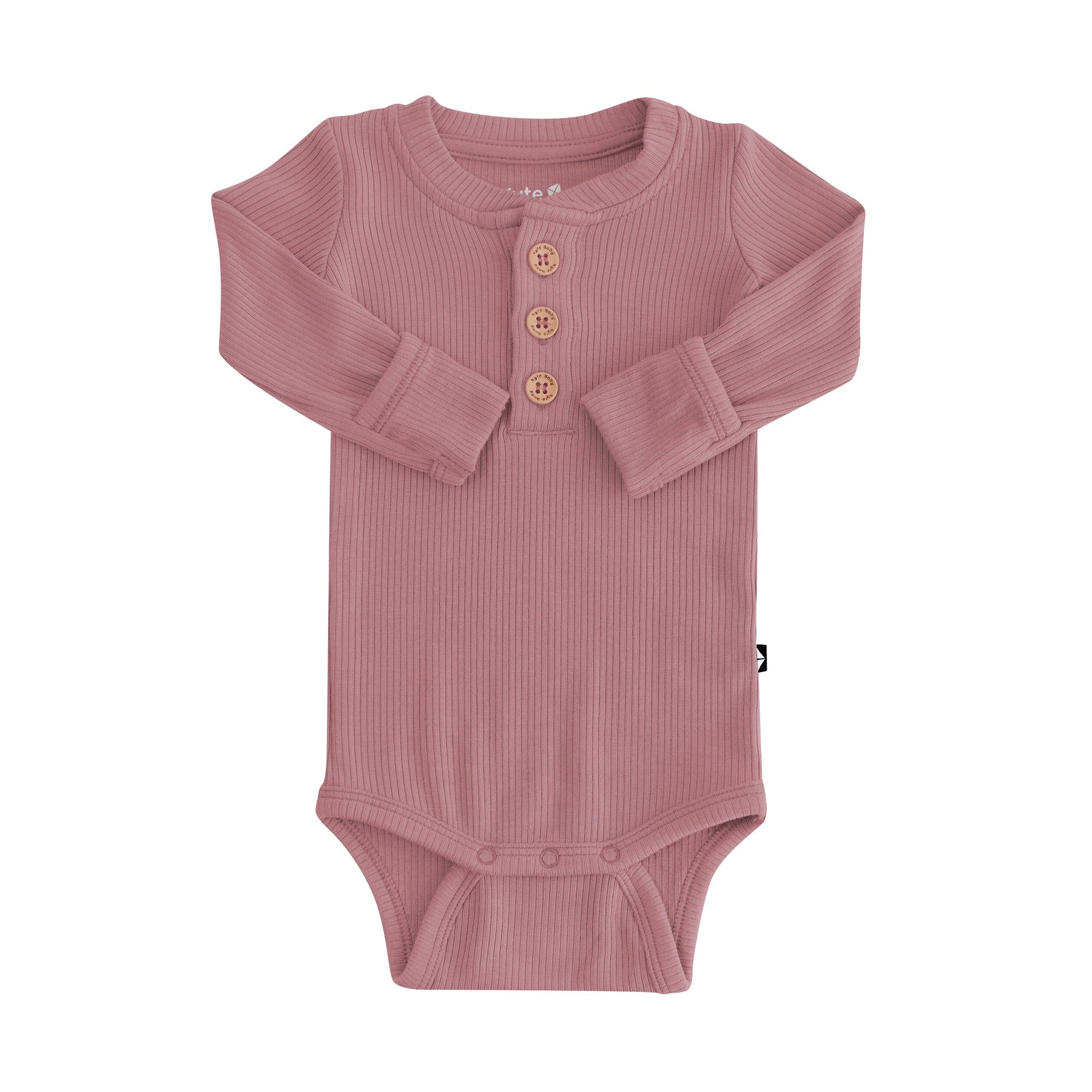 Kyte Baby Ribbed Long Sleeve Henley Bodysuit Ribbed Long Sleeve Henley Bodysuit in Dusty Rose