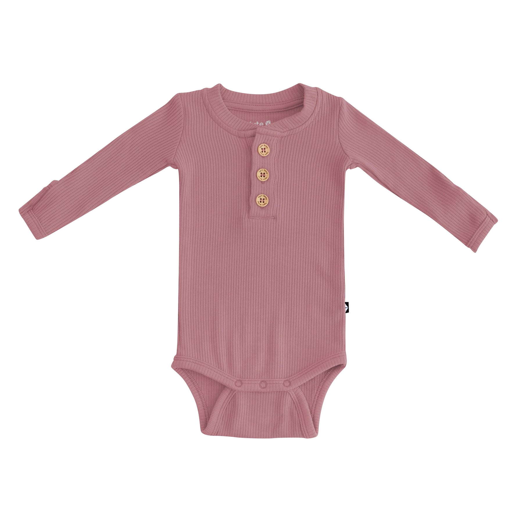 Kyte Baby Ribbed Long Sleeve Henley Bodysuit Ribbed Long Sleeve Henley Bodysuit in Dusty Rose