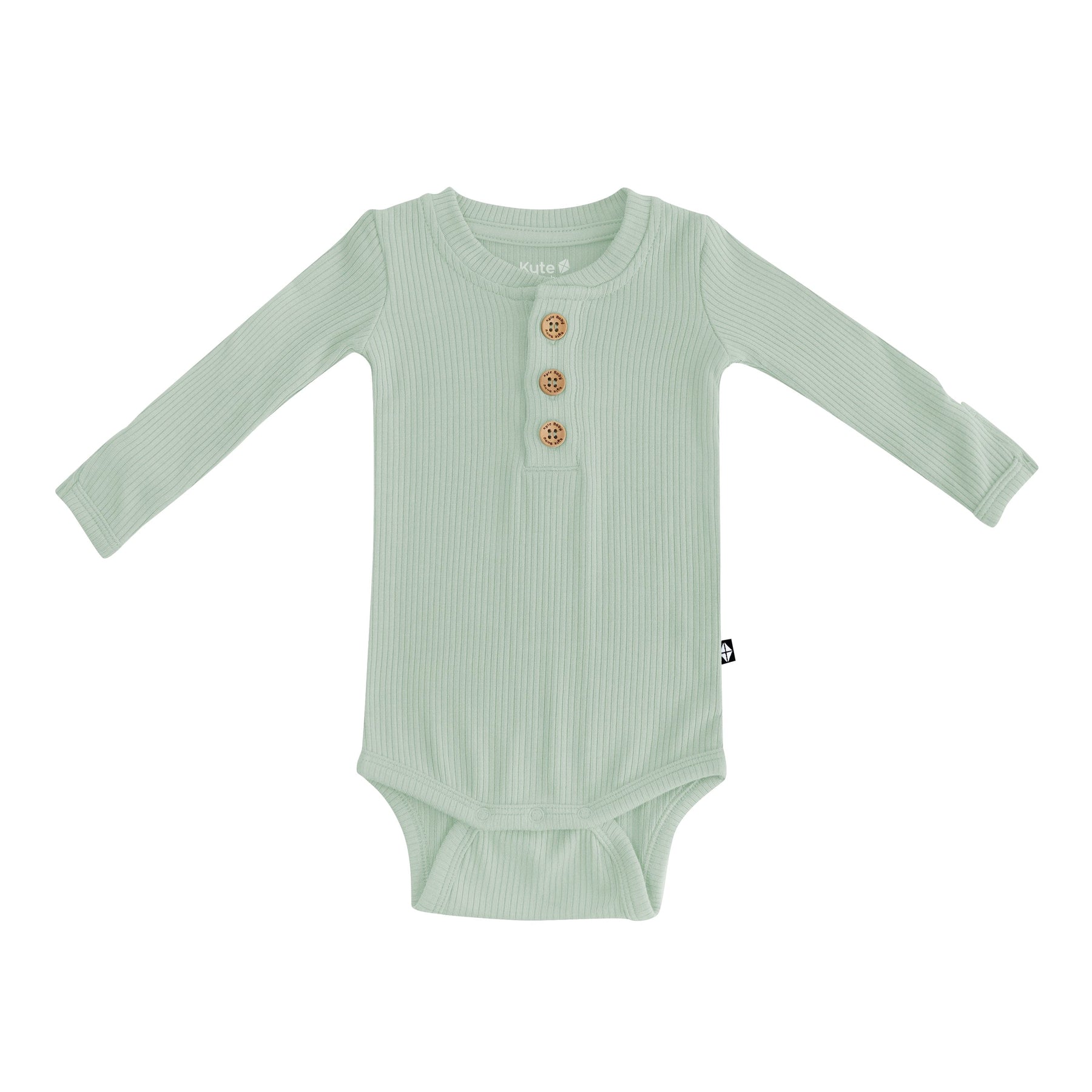 Kyte Baby Ribbed Long Sleeve Henley Bodysuit Ribbed Long Sleeve Henley Bodysuit in Thyme