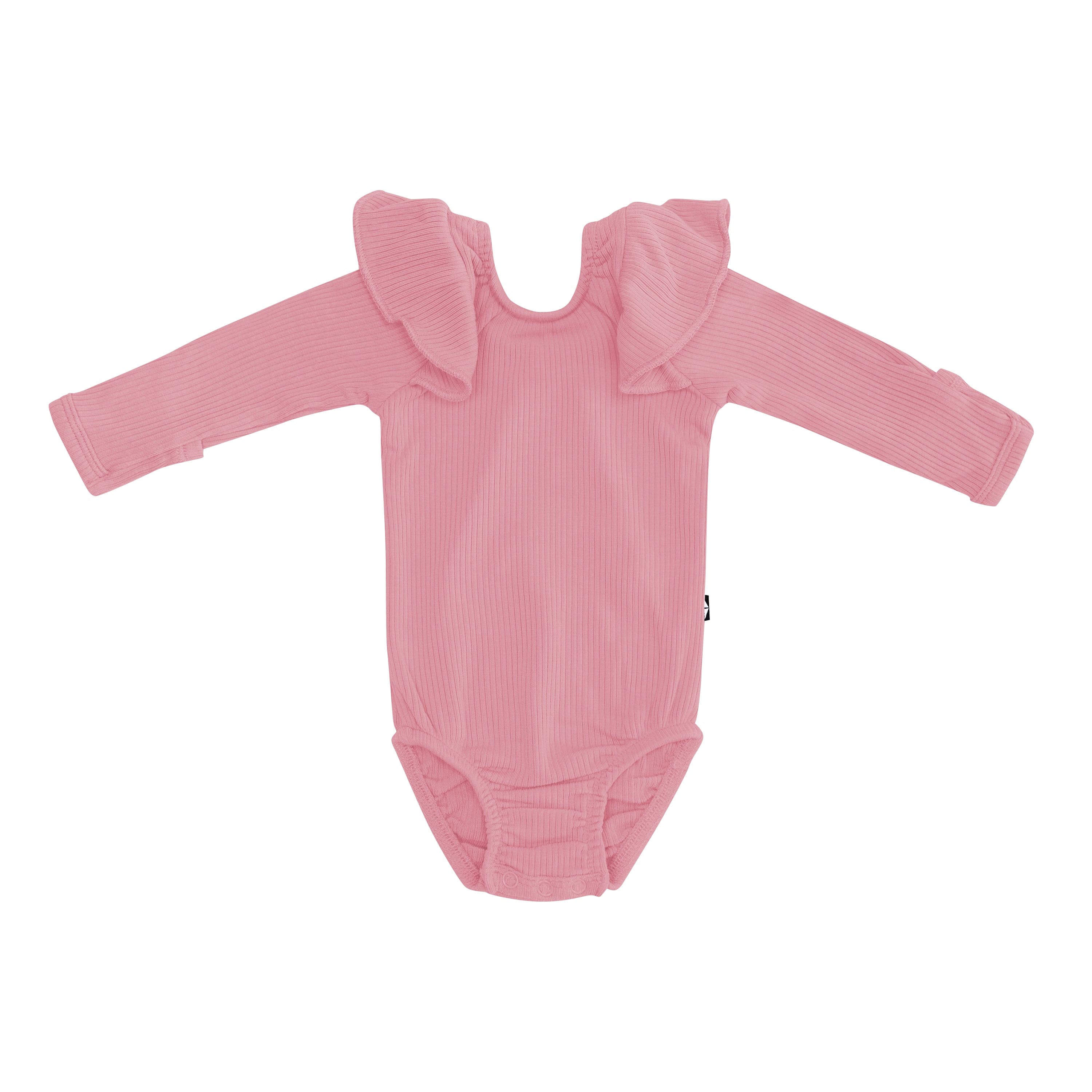 Kyte Baby Ribbed Long Sleeve Ruffle Bodysuit Ribbed Long Sleeve Ruffle Leotard in Apple Blossom