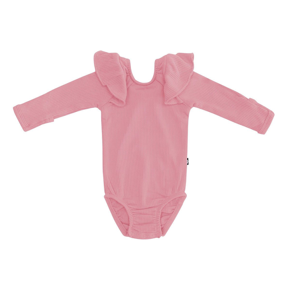 Kyte Baby Ribbed Long Sleeve Ruffle Bodysuit Ribbed Long Sleeve Ruffle Leotard in Apple Blossom