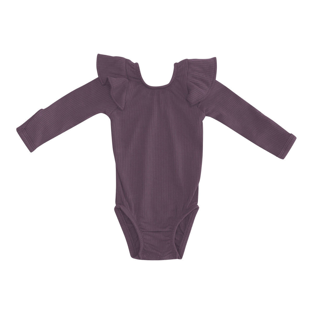 Kyte Baby Ribbed Long Sleeve Ruffle Bodysuit Ribbed Long Sleeve Ruffle Leotard in Currant