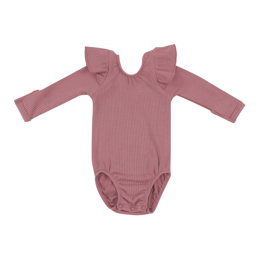 Gentle Kisses Ribbed Double Ruffle Sleeve Bodysuit - Lt. Taupe