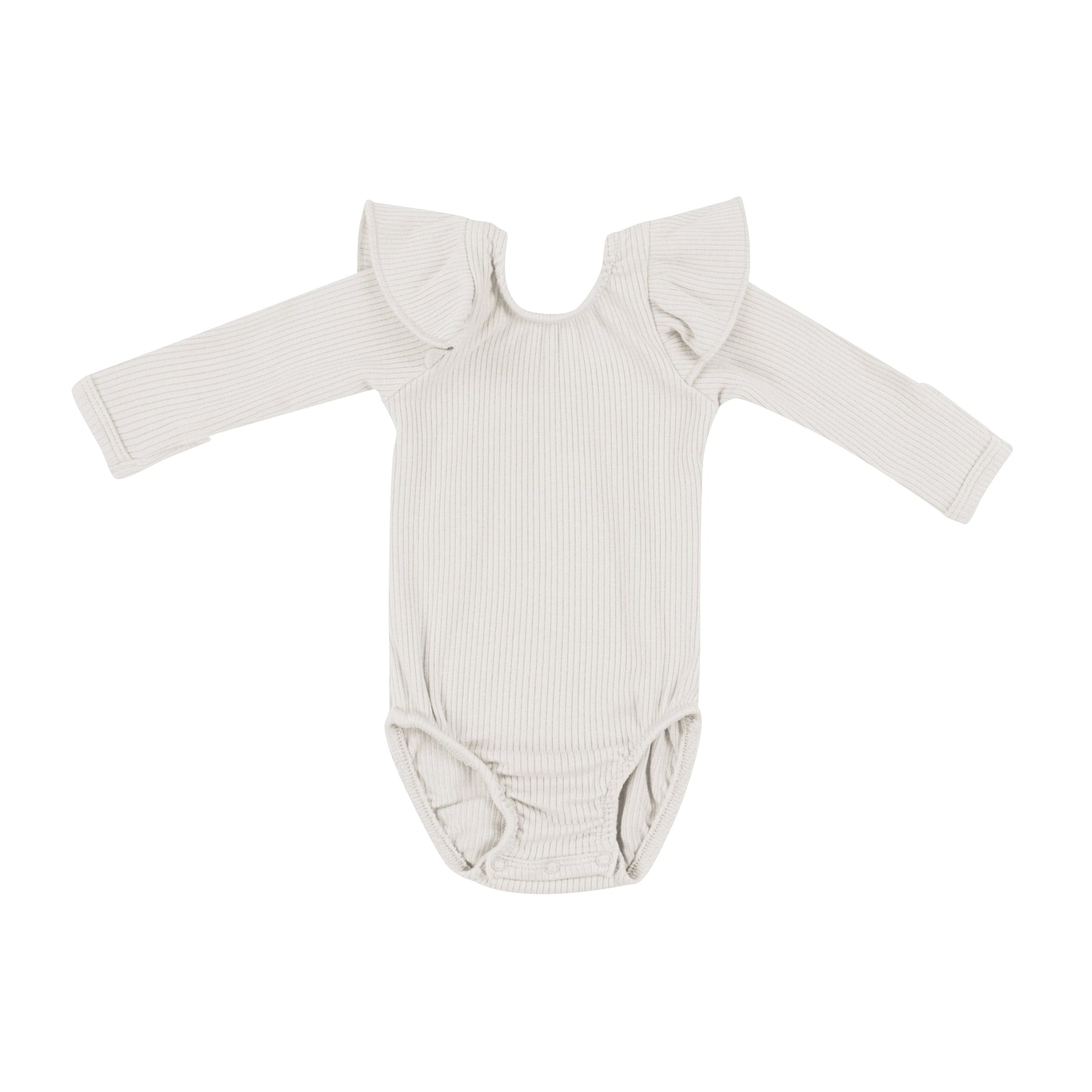 Ribbed Long Sleeve Ruffle Leotard in Oat Oat 0-3 months