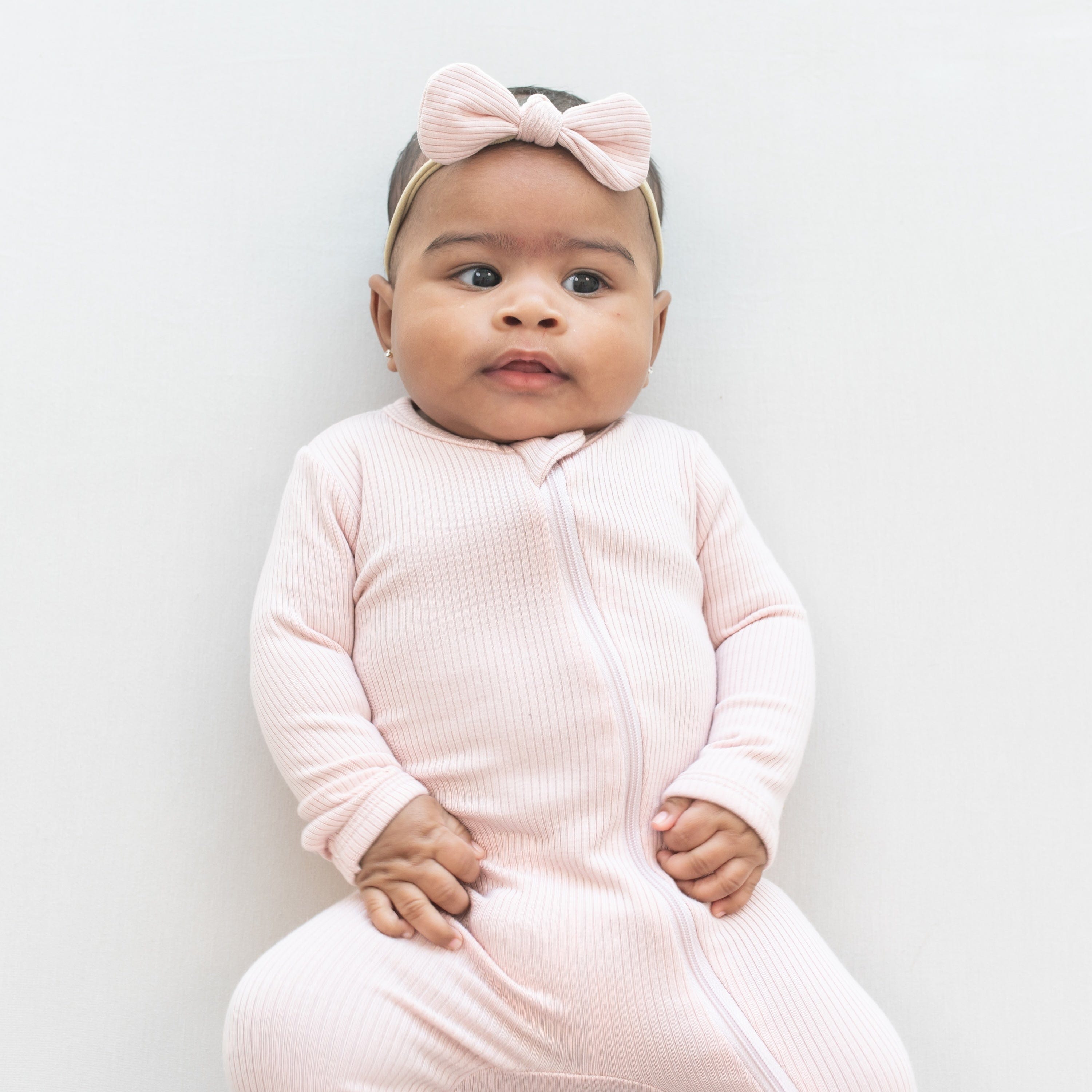 Ribbed Nylon Bow in Blush - Main Image