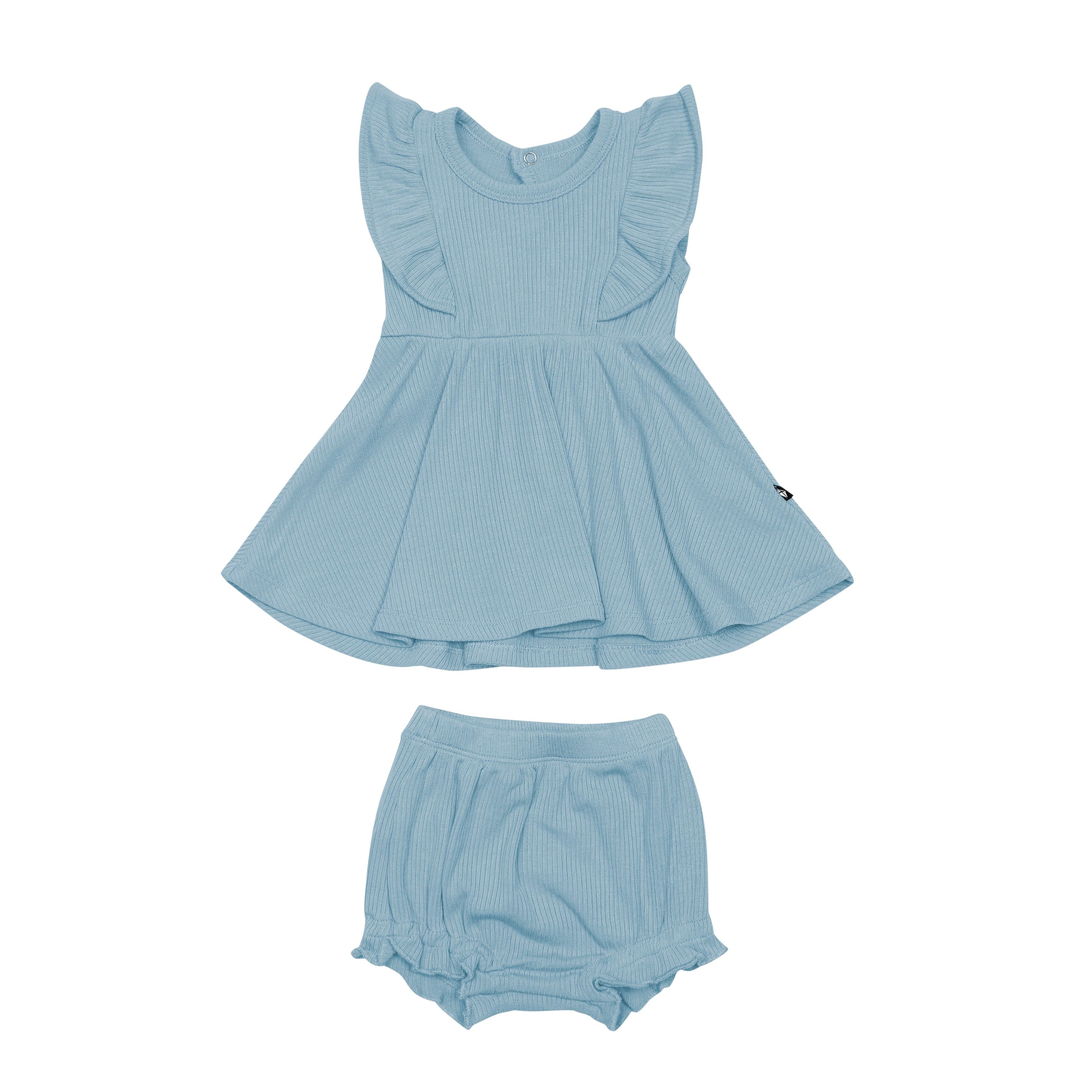 Kyte Baby Ribbed Peplum Dress Set Ribbed Peplum Dress Set in Dusty Blue
