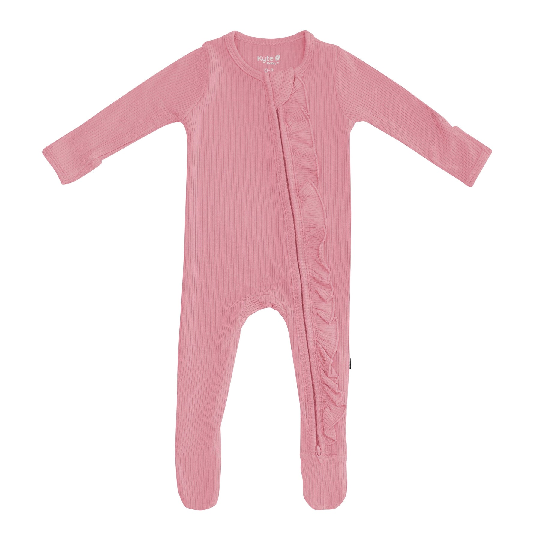 Kyte Baby Ribbed Ruffle Zipper Footie Ribbed Ruffle Zipper Footie in Apple Blossom