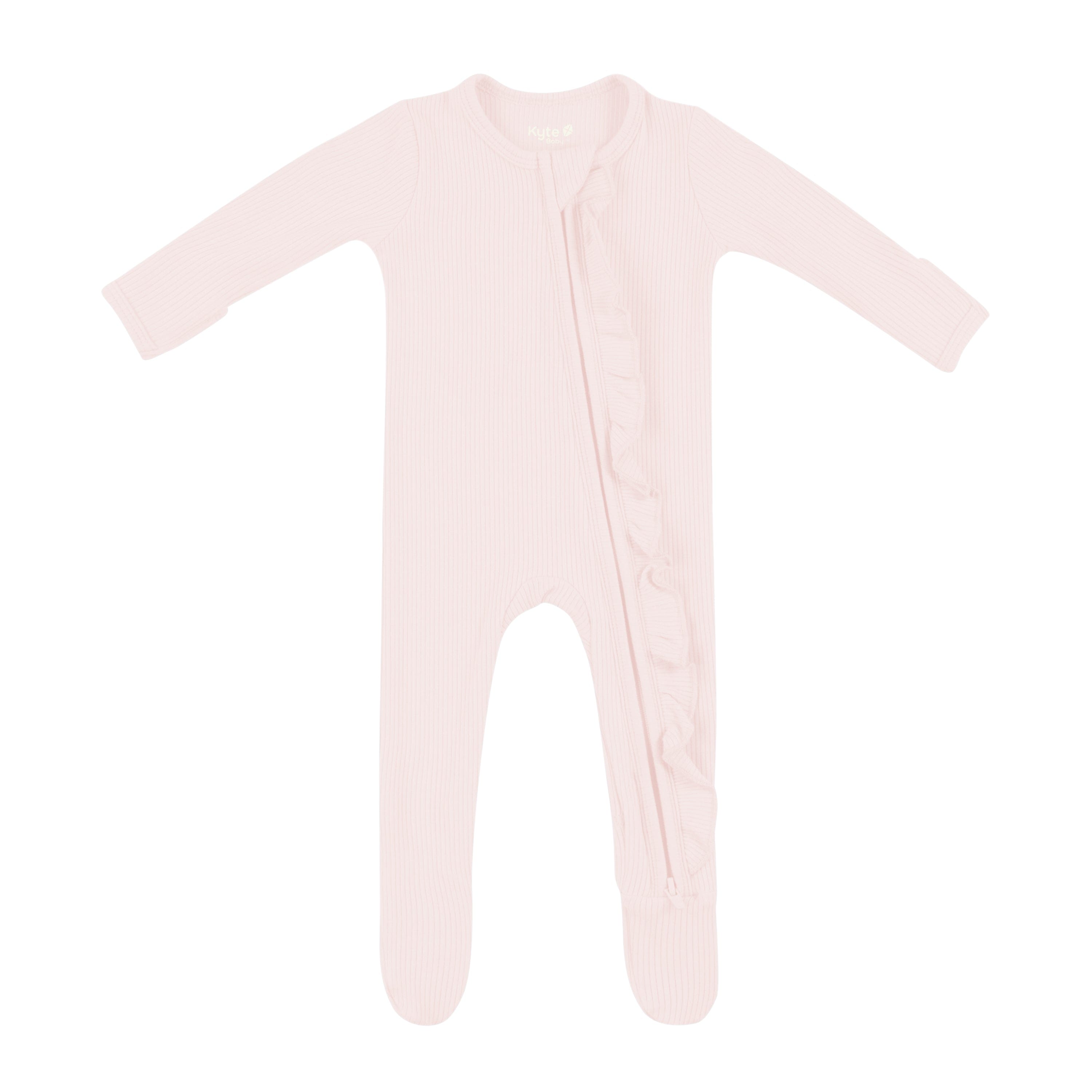 Kyte Baby Ribbed Ruffle Zipper Footie Ribbed Ruffle Zipper Footie in Blush