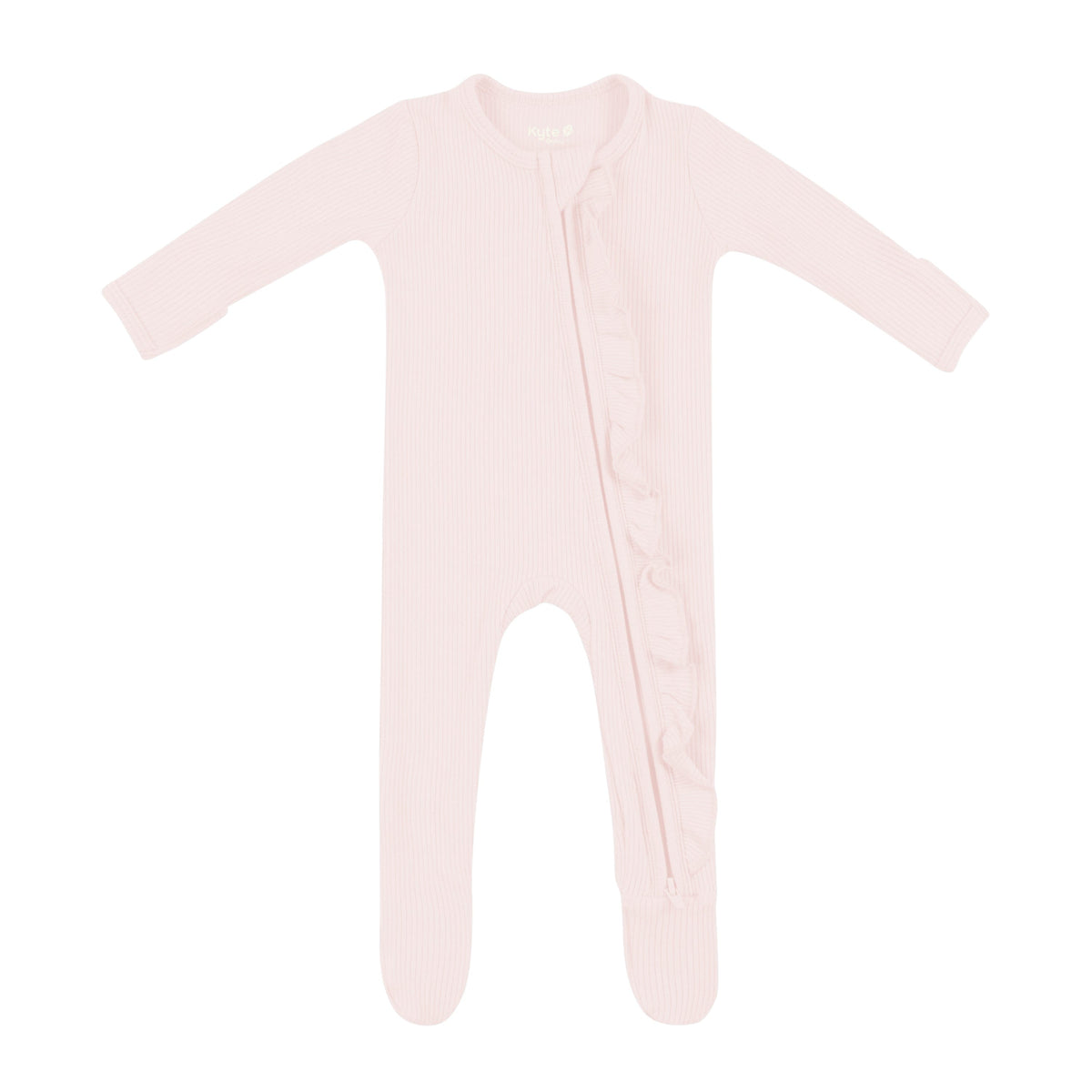 Kyte Baby Ribbed Ruffle Zipper Footie Ribbed Ruffle Zipper Footie in Blush