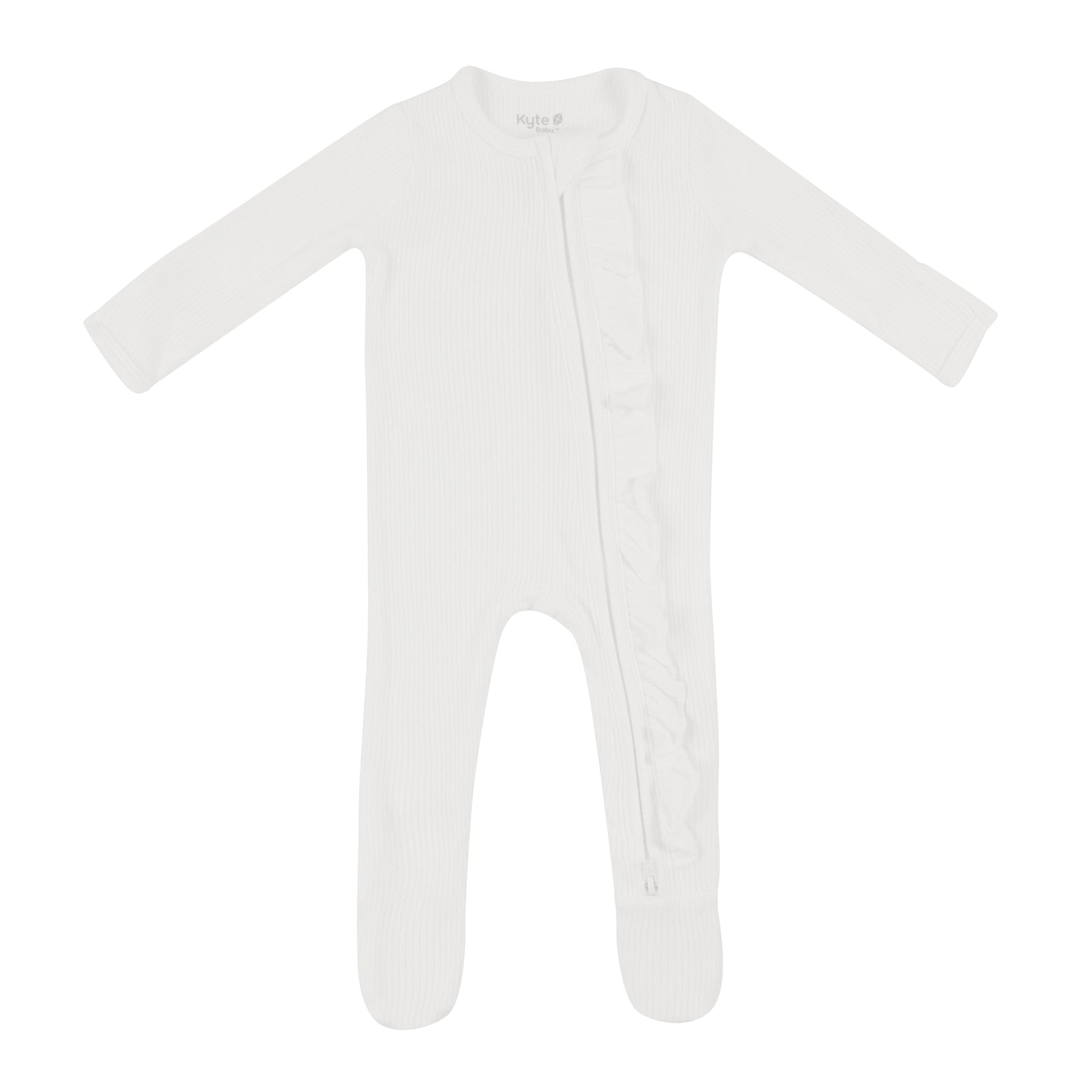 Kyte Baby Ribbed Ruffle Zipper Footie Ribbed Ruffle Zipper Footie in Cloud