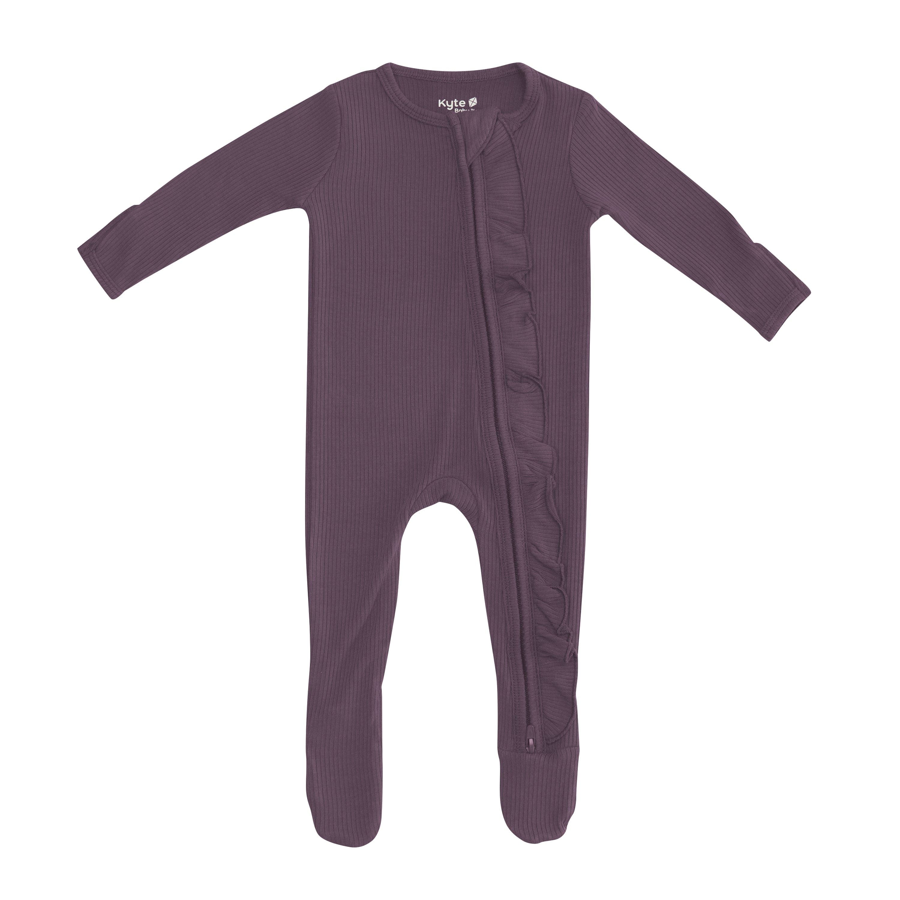 Kyte Baby Ribbed Ruffle Zipper Footie Ribbed Ruffle Zipper Footie in Currant