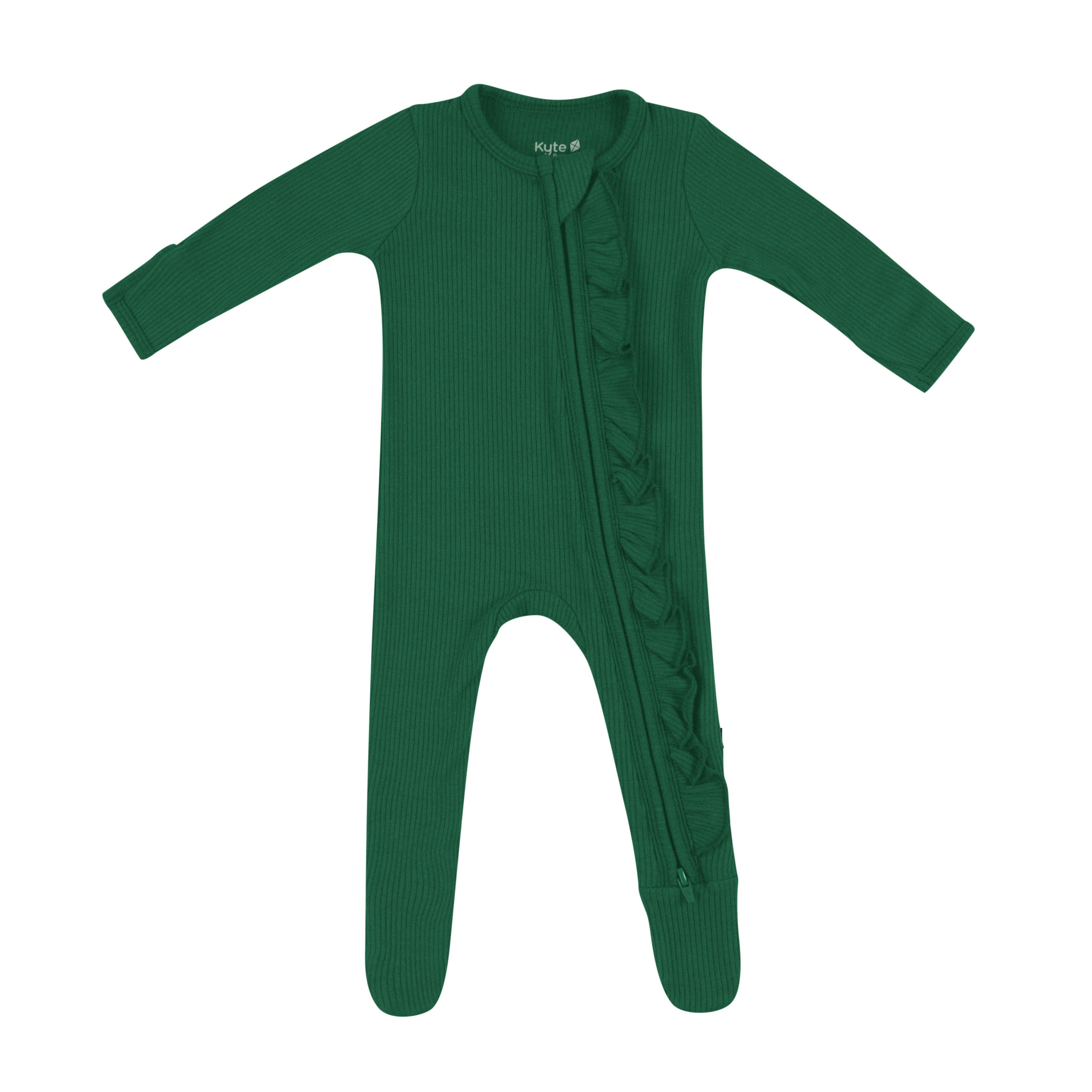 Kyte Baby Ribbed Ruffle Zipper Footie Ribbed Ruffle Zipper Footie in Forest