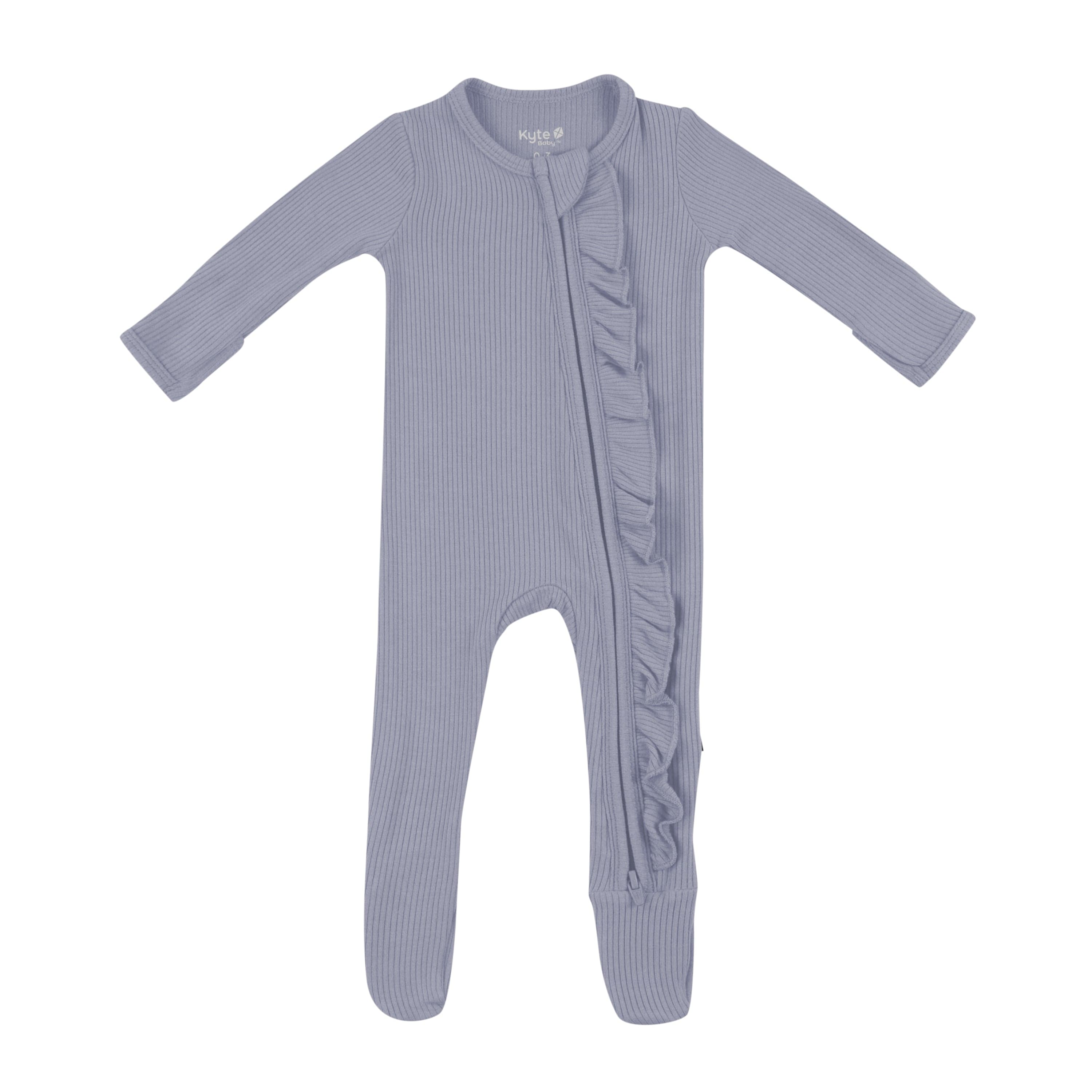 Kyte Baby Ribbed Ruffle Zipper Footie Ribbed Ruffle Zipper Footie in Haze