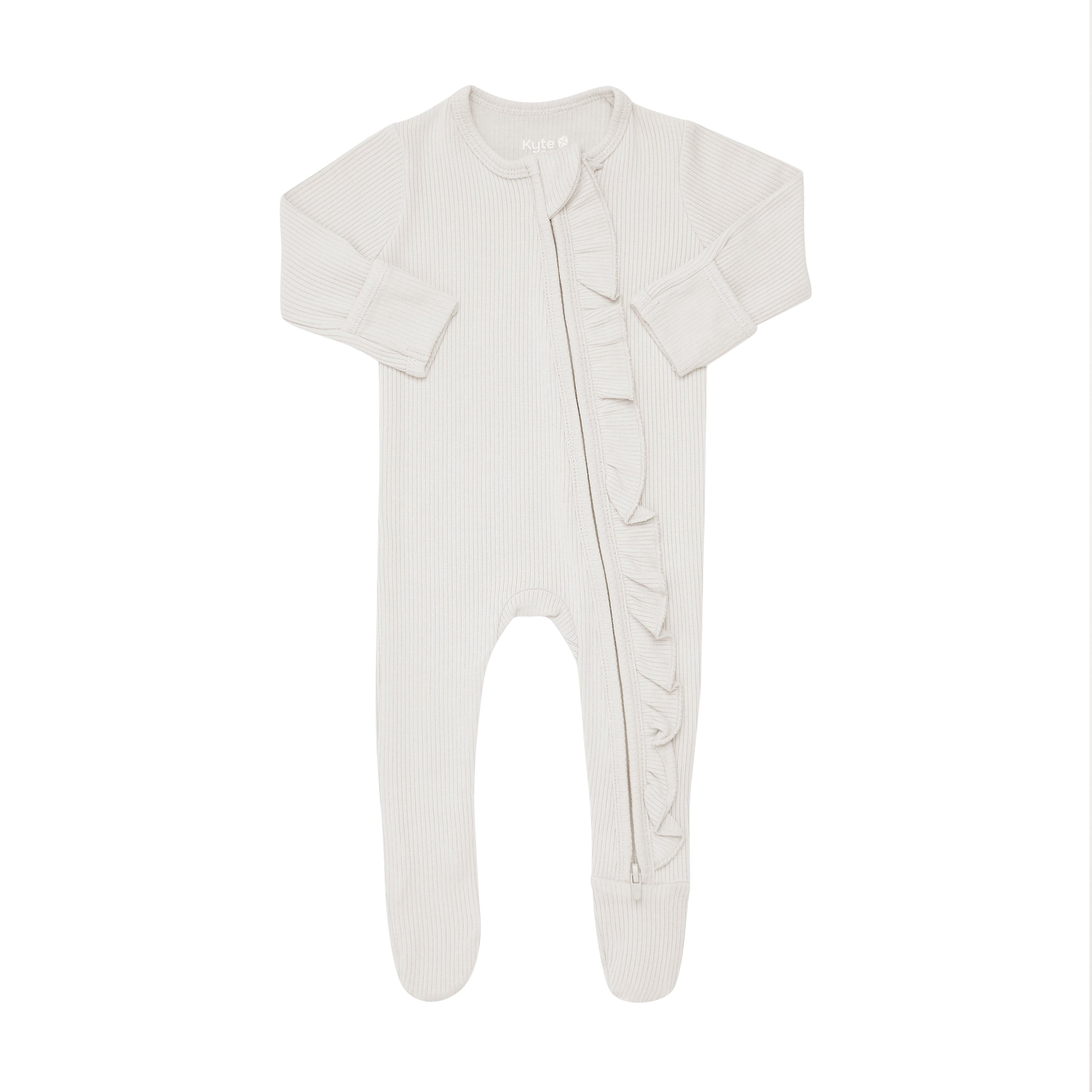 Kyte Baby Ribbed Ruffle Zipper Footie Ribbed Ruffle Zipper Footie in Oat