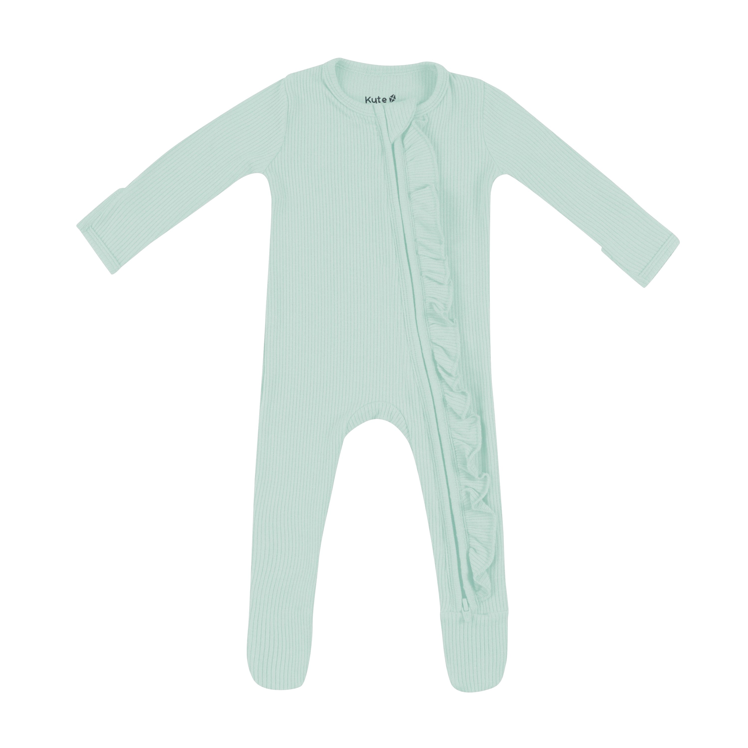 Kyte Baby Ribbed Ruffle Zipper Footie in Sage