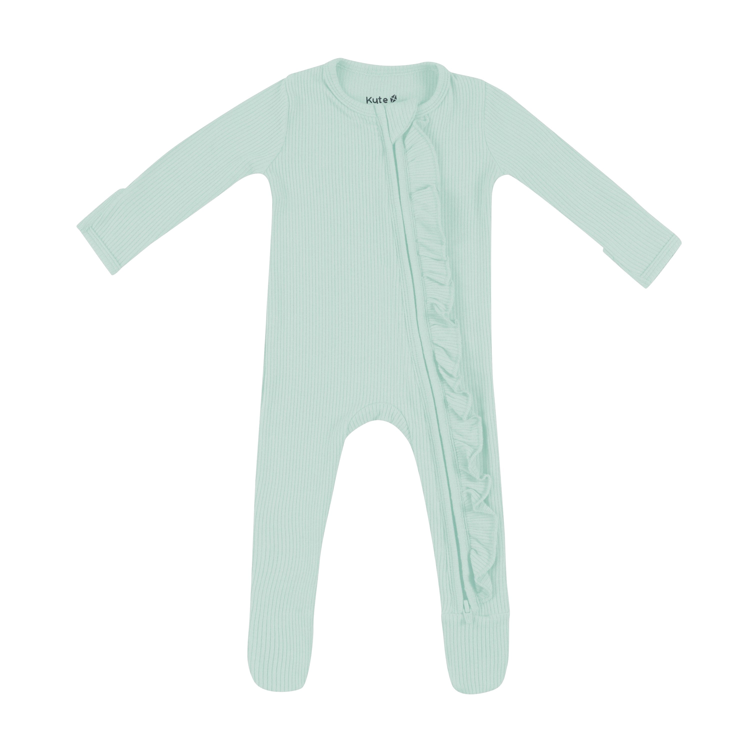Kyte Baby Ribbed Ruffle Zipper Footie Ribbed Ruffle Zipper Footie in Sage