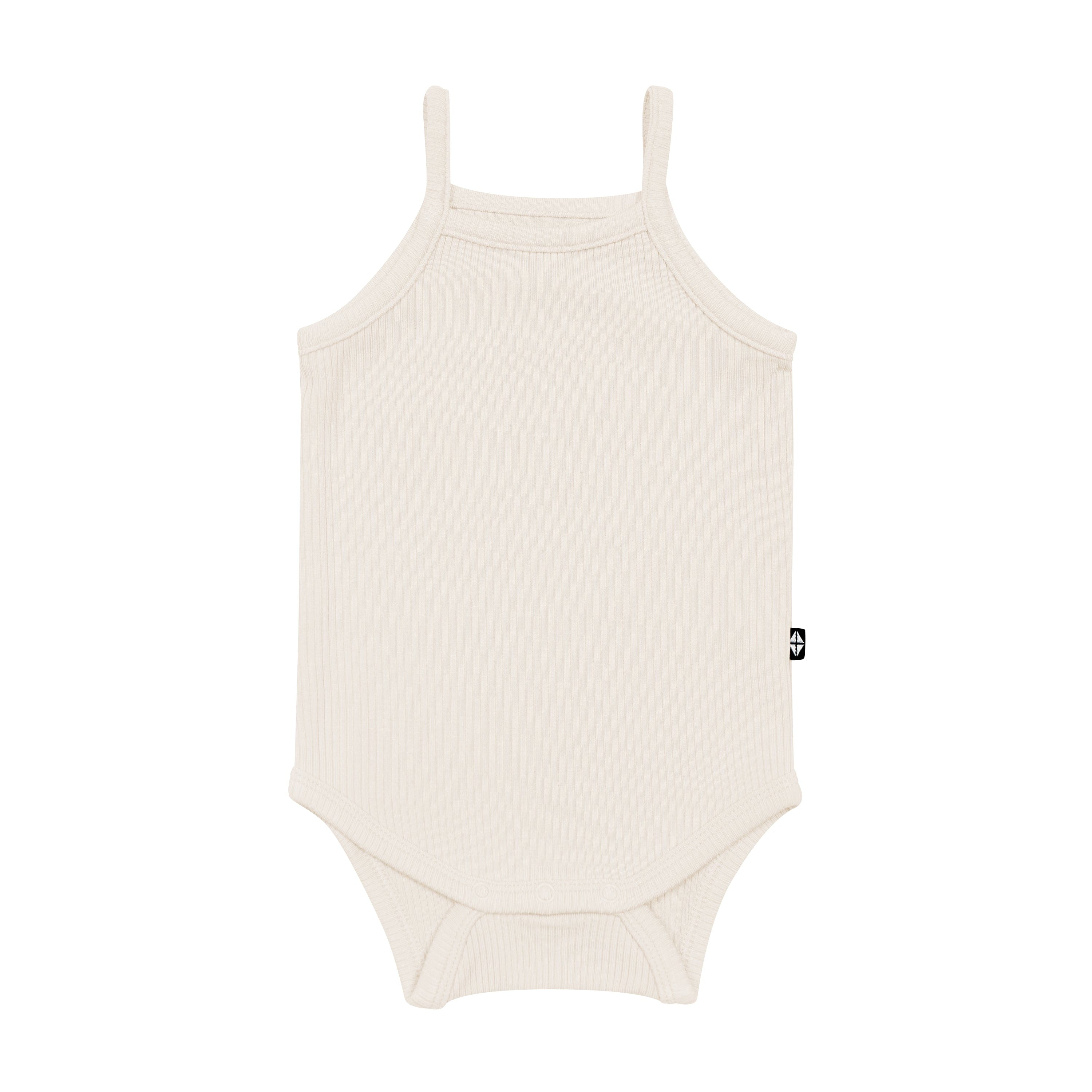 Kyte Baby Ribbed Spaghetti Strap Bodysuit in Oat