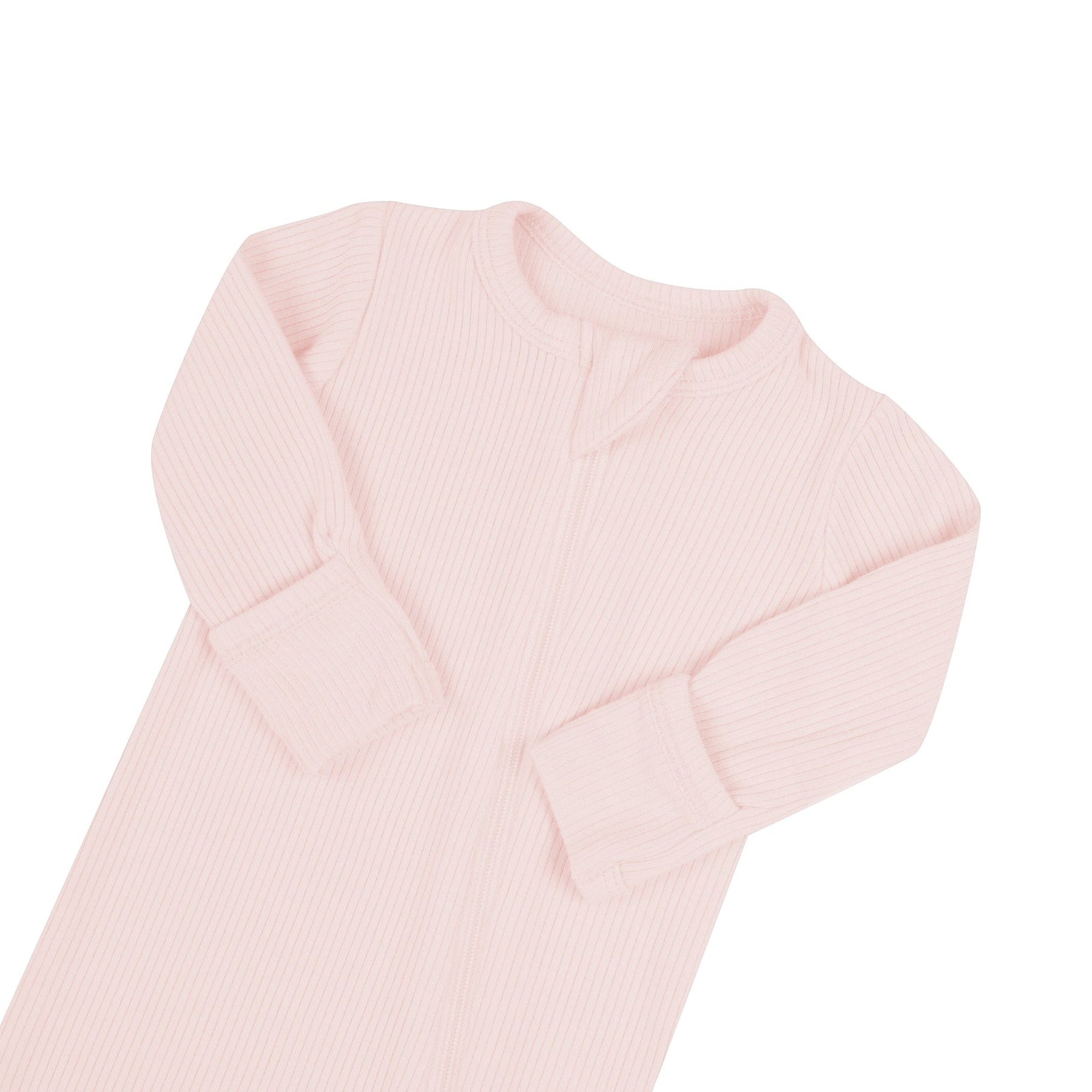 Zipper garage on Kyte Baby Ribbed Zippered Footie in  Blush