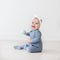 Cotton Zipper Footie - White w Blue Trim main image 1