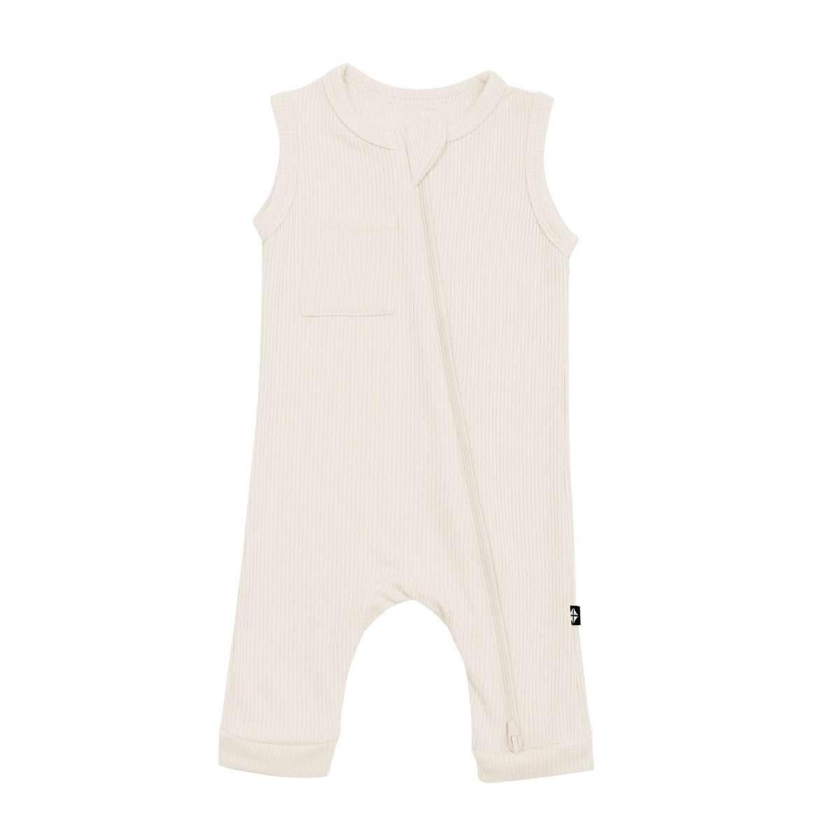 Kyte Baby Ribbed Zippered Sleeveless Romper in Oat