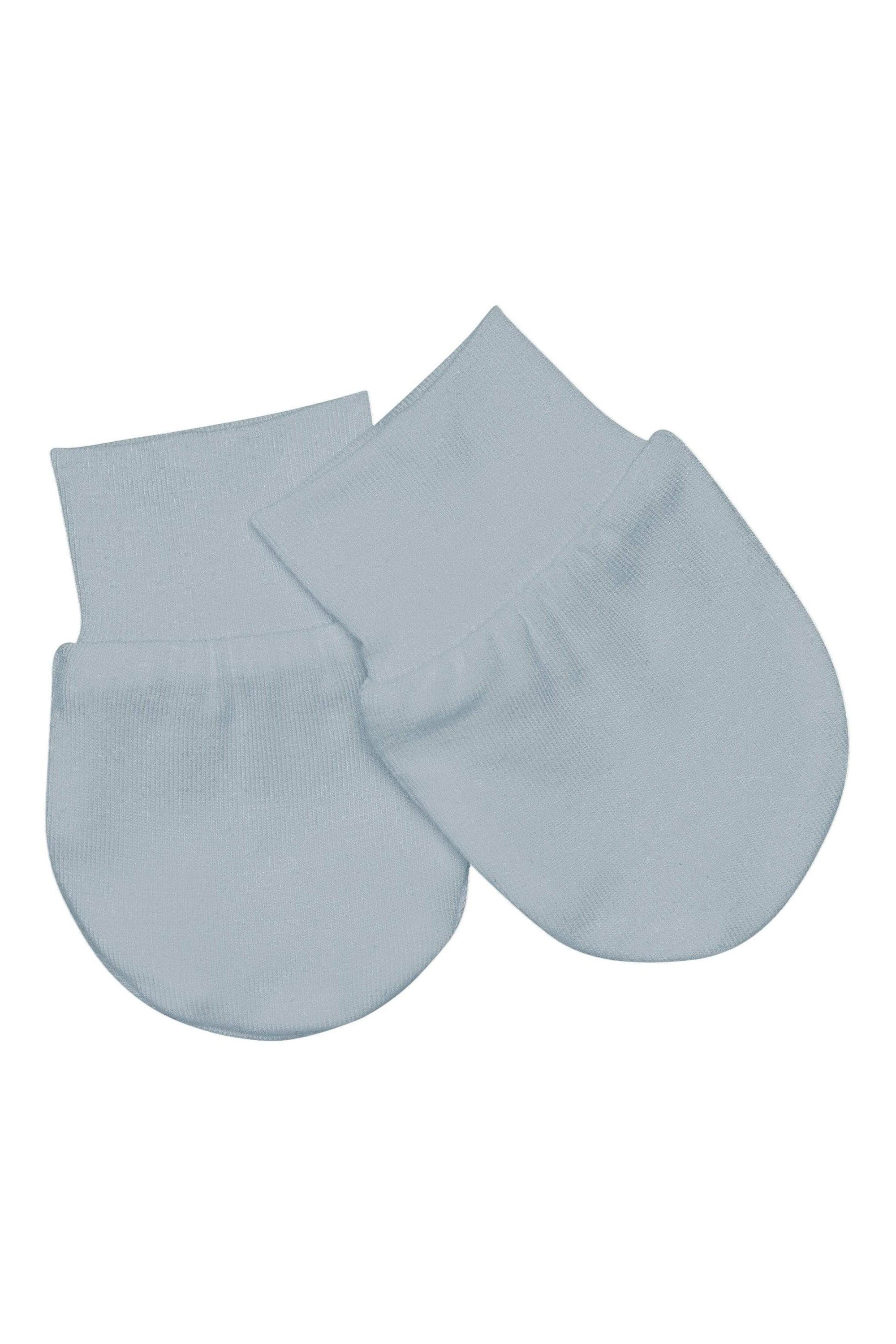 Flat lay of Kyte Baby Infant Scratch Mittens in Fog