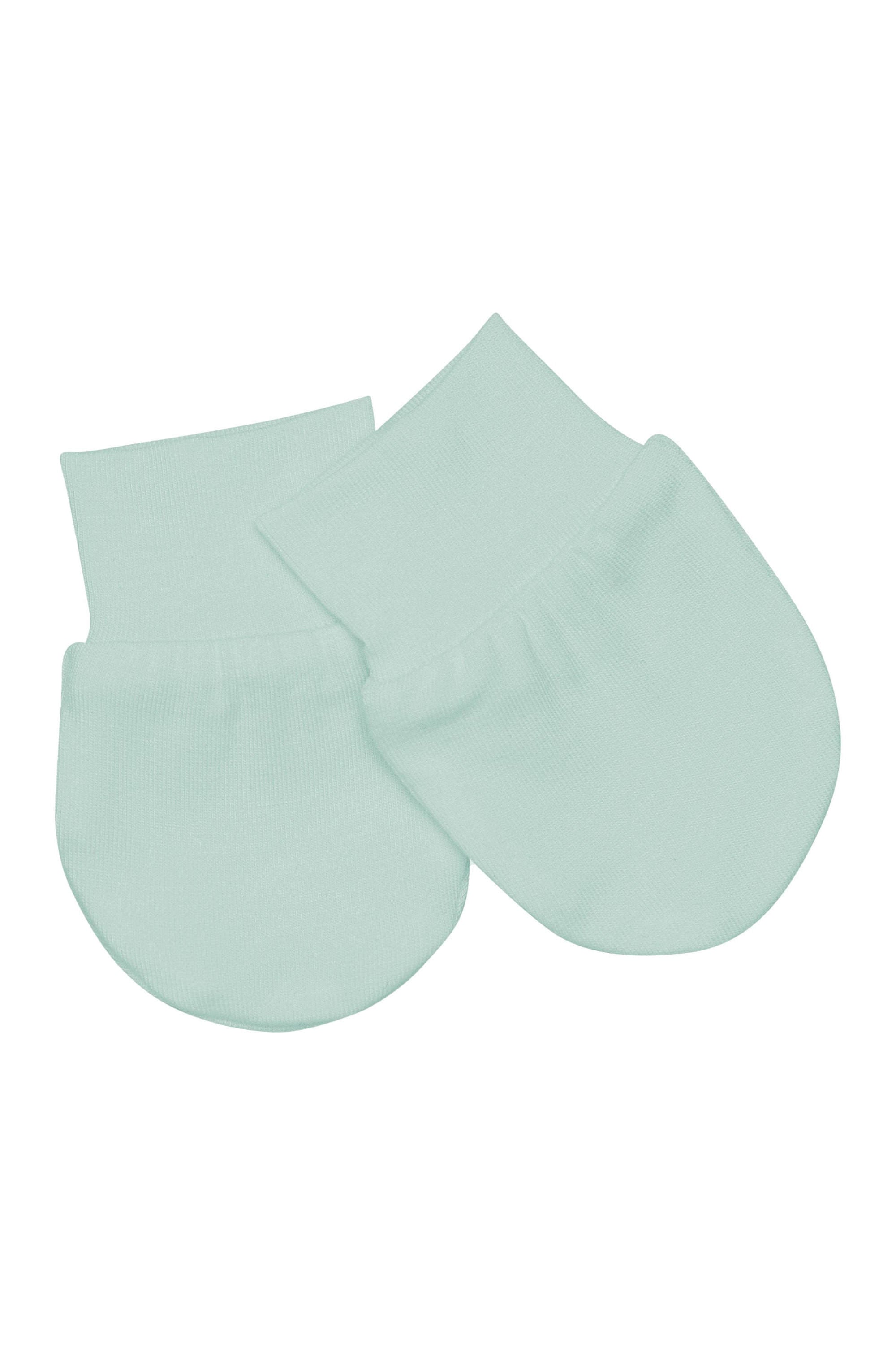 Flat lay of Kyte Baby Scratch Mittens in Sage 