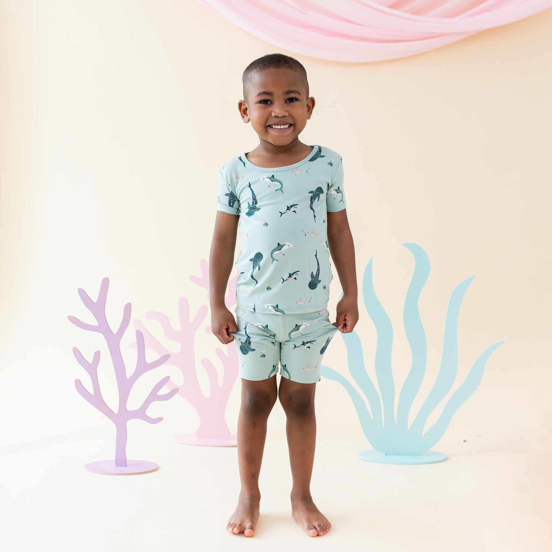 Kyte Baby Short Sleeve Toddler Pajama Set Short Sleeve Pajamas in Sage Shark